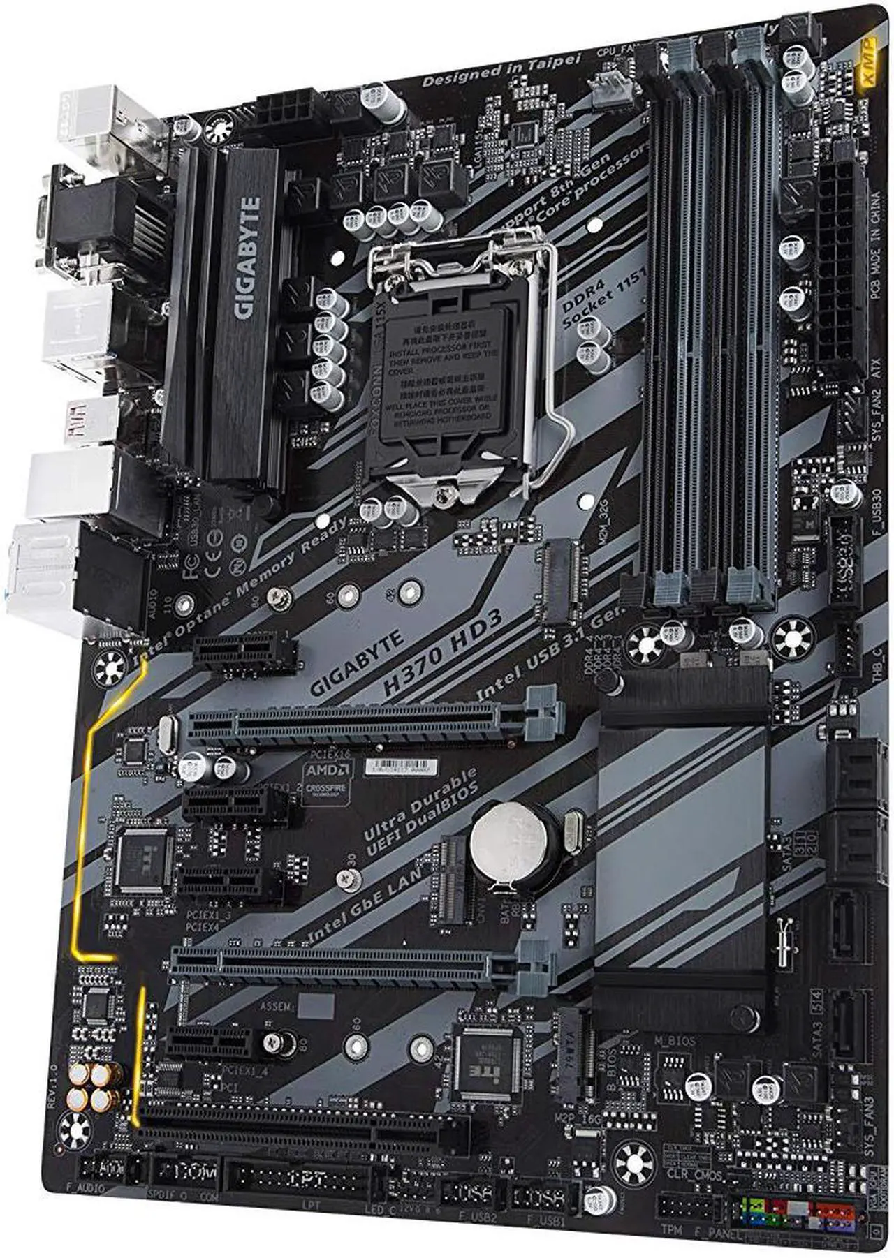 Alt view image 3 of 5 - GIGABYTE H370 HD3 LGA 1151 (300 Series) Intel H370 HDMI SATA 6Gb/s USB 3.1 ATX Intel Motherboard