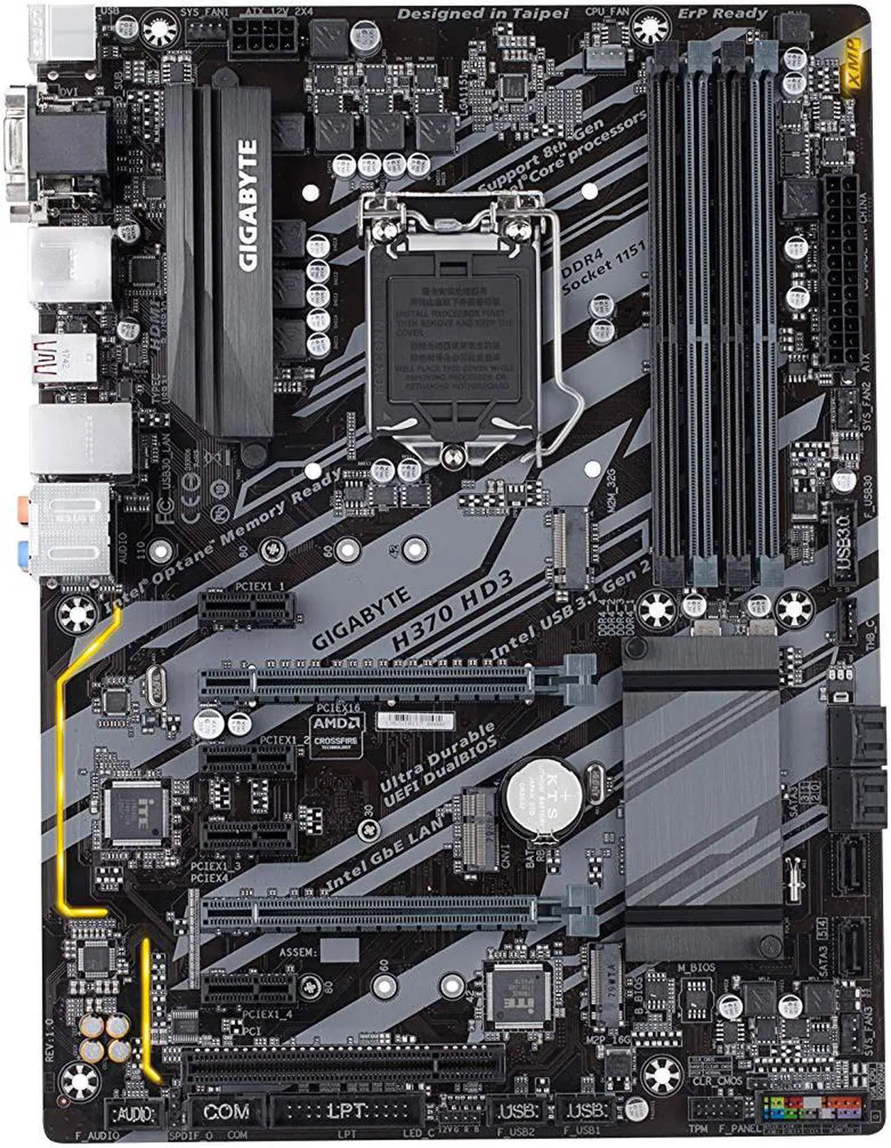 Alt view image 4 of 5 - GIGABYTE H370 HD3 LGA 1151 (300 Series) Intel H370 HDMI SATA 6Gb/s USB 3.1 ATX Intel Motherboard