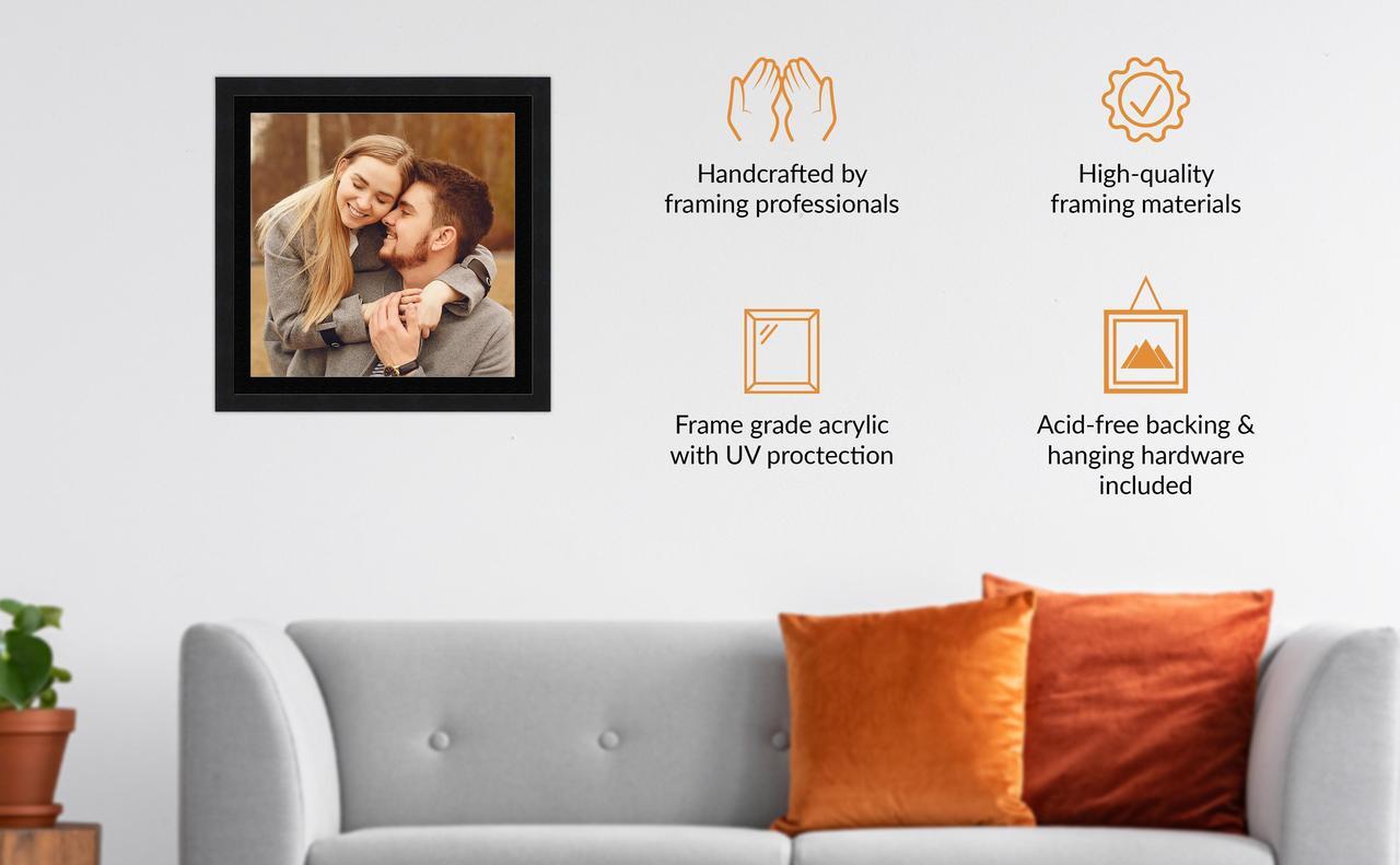 Alt view image 6 of 7 - 22x28 Black Picture Frame with 17.5x23.5 Black Mat Opening for 18x24 Image, 0.75 Inch Border, UV Acrylic Face, Acid Free Foam Back