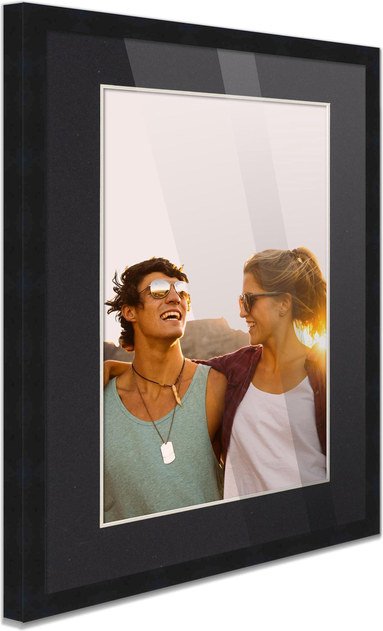Alt view image 2 of 7 - 22x28 Black Picture Frame with 17.5x23.5 Black Mat Opening for 18x24 Image, 0.75 Inch Border, UV Acrylic Face, Acid Free Foam Back