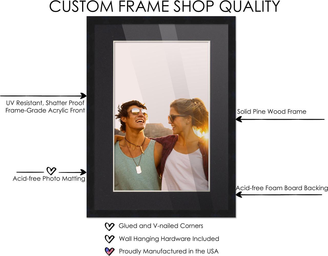 Alt view image 5 of 7 - 22x28 Black Picture Frame with 17.5x23.5 Black Mat Opening for 18x24 Image, 0.75 Inch Border, UV Acrylic Face, Acid Free Foam Back