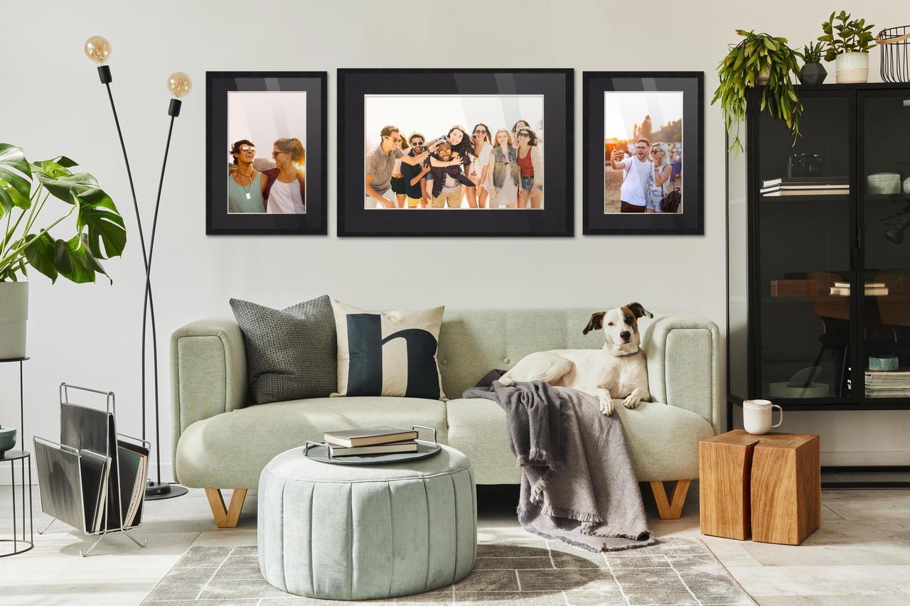 Alt view image 3 of 7 - 22x28 Black Picture Frame with 17.5x23.5 Black Mat Opening for 18x24 Image, 0.75 Inch Border, UV Acrylic Face, Acid Free Foam Back