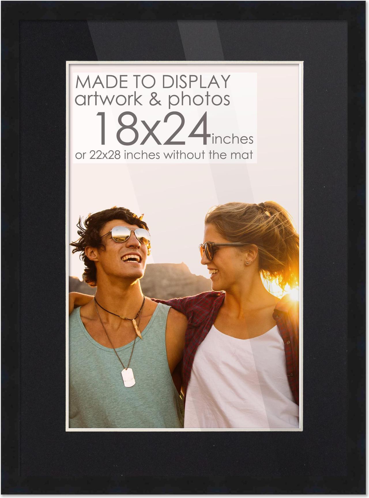 Main image of 22x28 Black Picture Frame with 17.5x23.5 Black Mat Opening for 18x24 Image, 0.75 Inch Border, UV Acrylic Face, Acid Free Foam Back
