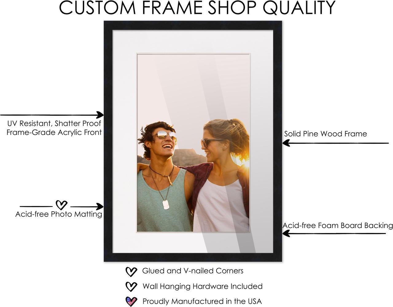 Alt view image 5 of 7 - 15x19 Black Picture Frame with 12.5x16.5 White Mat Opening for 13x17 Image, 0.75 Inch Border, UV Acrylic Face, Acid Free Foam Back