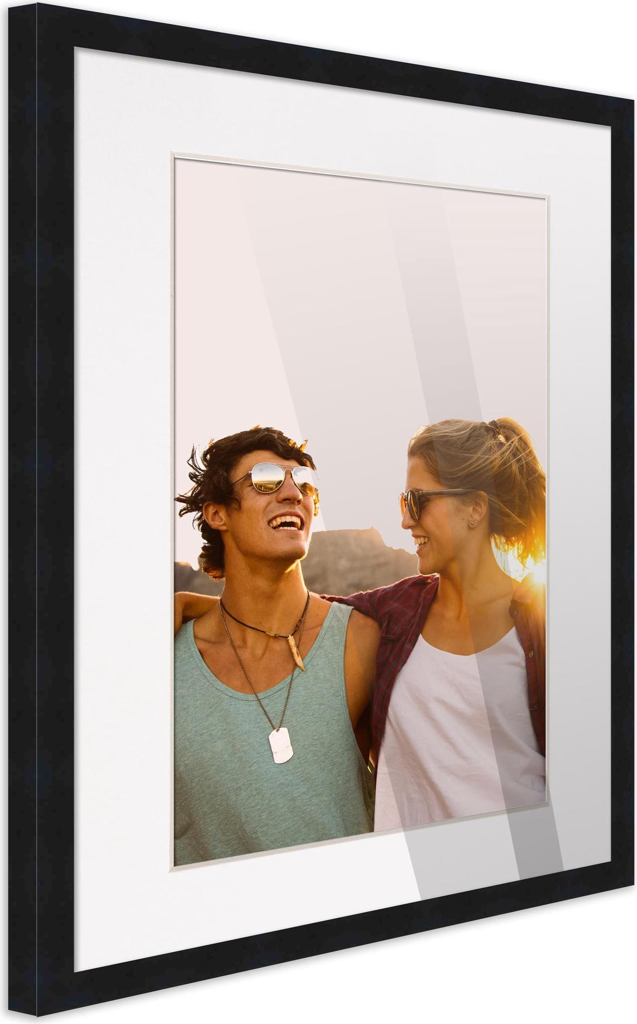 Alt view image 2 of 7 - 15x19 Black Picture Frame with 12.5x16.5 White Mat Opening for 13x17 Image, 0.75 Inch Border, UV Acrylic Face, Acid Free Foam Back