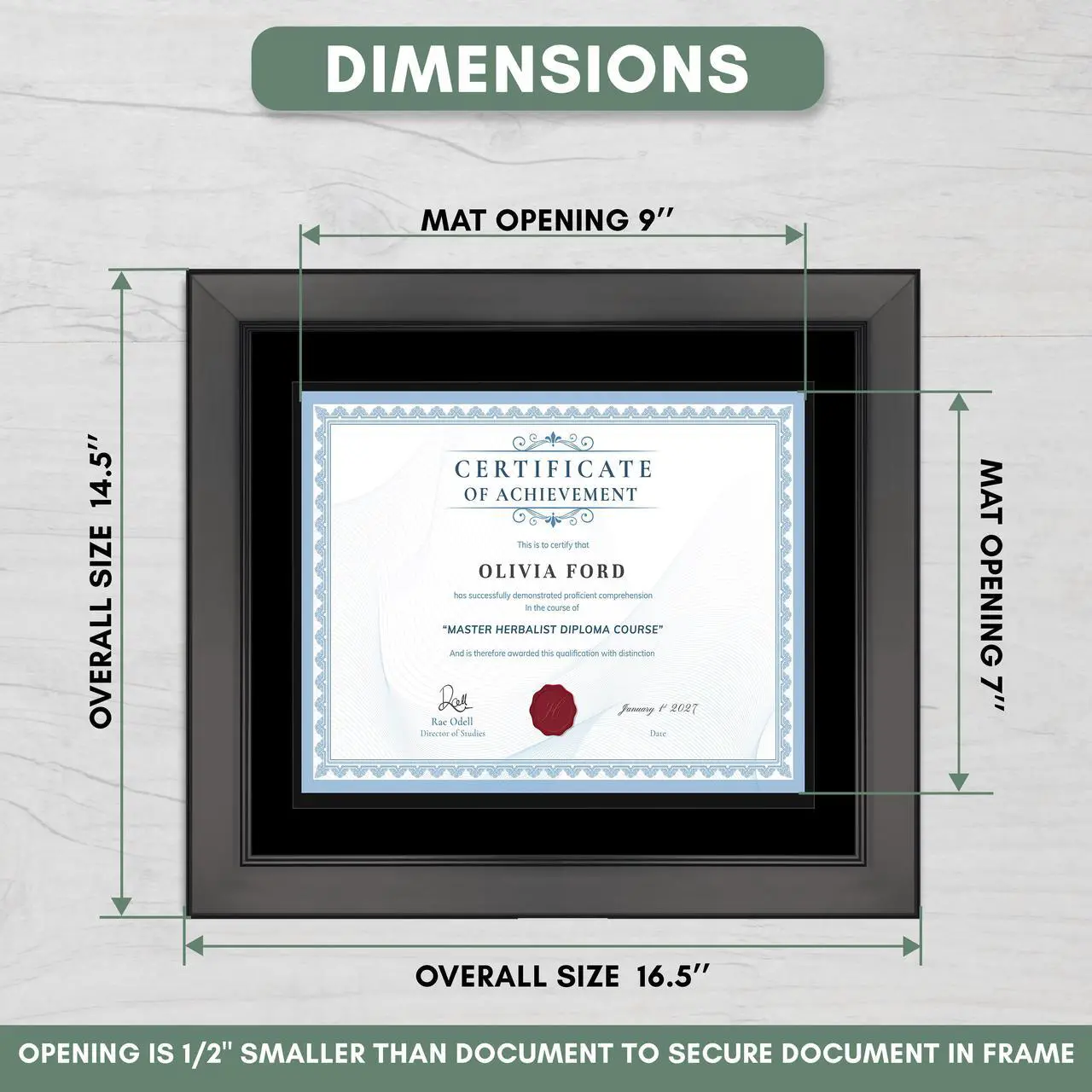 Alt view image 3 of 7 - 11.5x13.5 Black Diploma Frame - Black on Black Double Mat - Displays 7.5x9.5 Diplomas with Mat or 11.5x13.5 Inch Without Mat - With Acrylic Front and Foam Board Backing