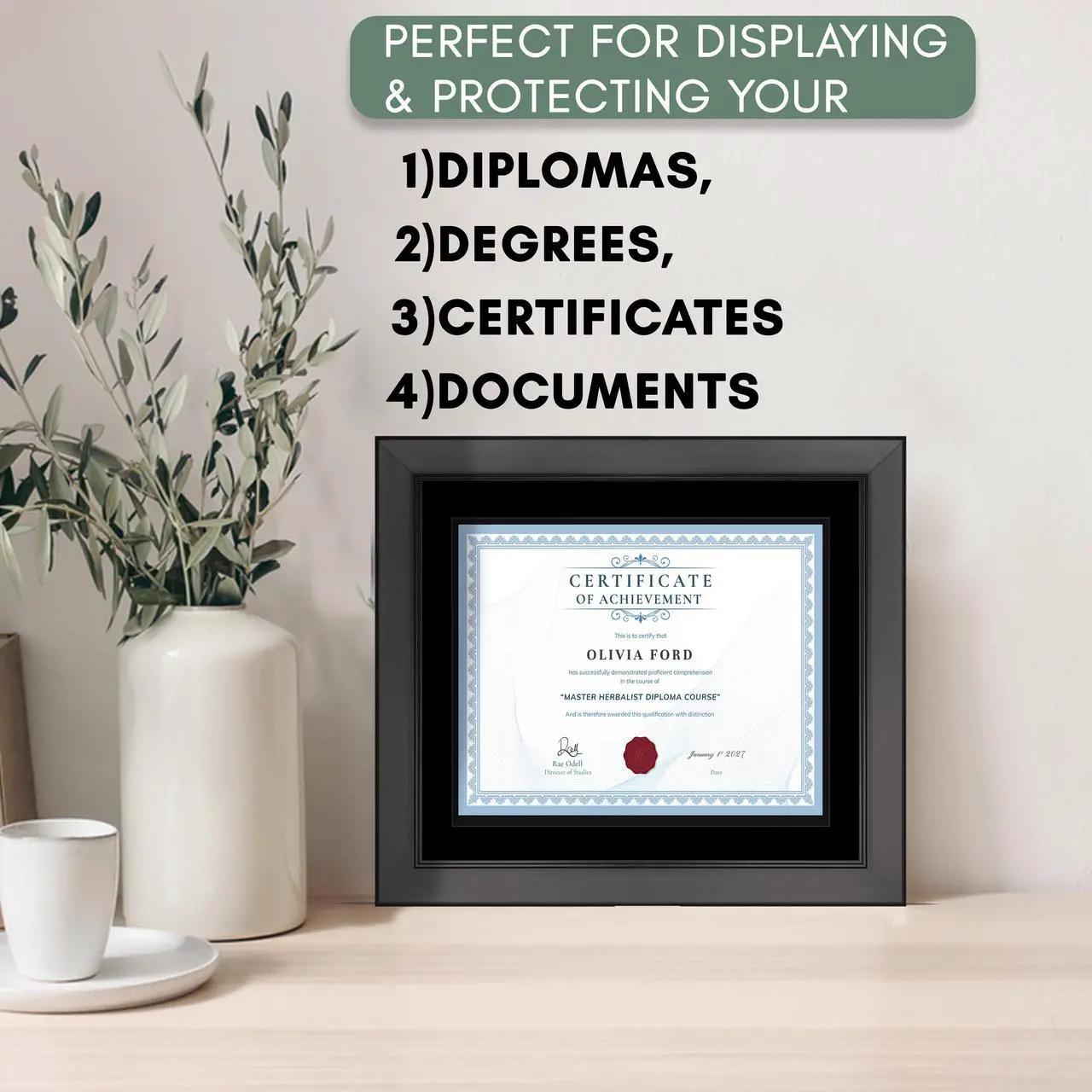 Alt view image 4 of 7 - 11.5x13.5 Black Diploma Frame - Black on Black Double Mat - Displays 7.5x9.5 Diplomas with Mat or 11.5x13.5 Inch Without Mat - With Acrylic Front and Foam Board Backing