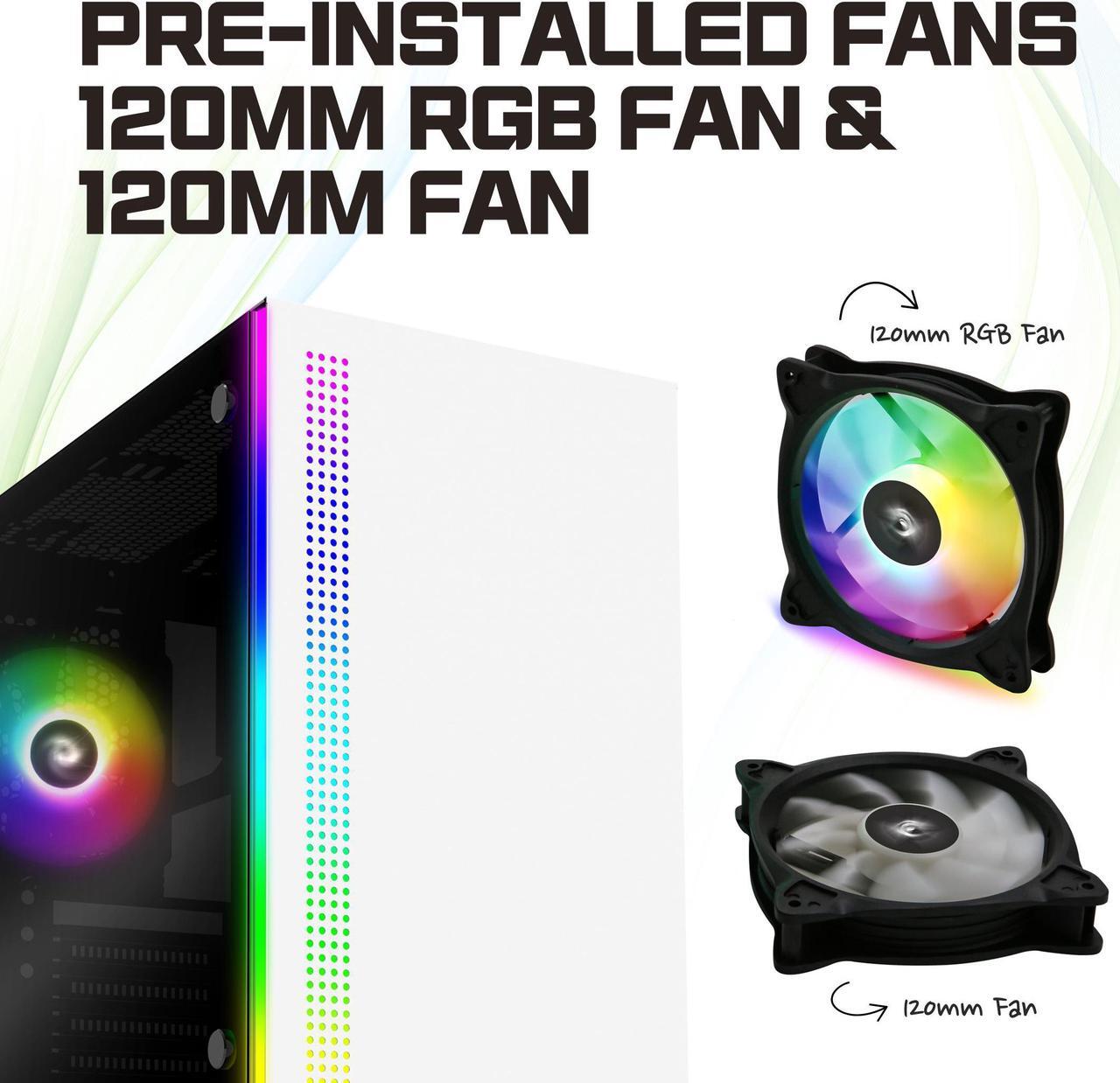 Alt view image 2 of 7 - Zalman S5 ATX Mid-Tower Gaming PC Case, 2 x 120mm Fans Included (1x RGB), Thick 4mm Tempered Glass Side Panel, AIO Water Cooler Bracket, Front Panel RGB Strip (White)