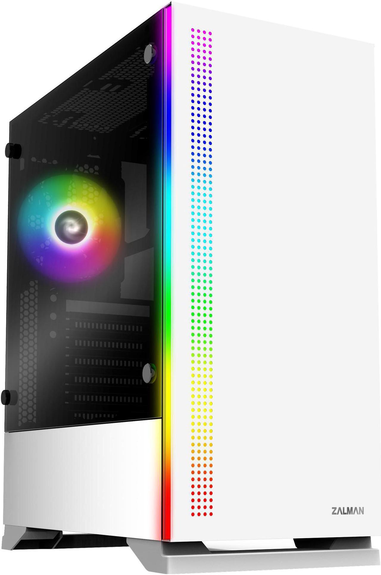 Main image of Zalman S5 ATX Mid-Tower Gaming PC Case, 2 x 120mm Fans Included (1x RGB), Thick 4mm Tempered Glass Side Panel, AIO Water Cooler Bracket, Front Panel RGB Strip (White)
