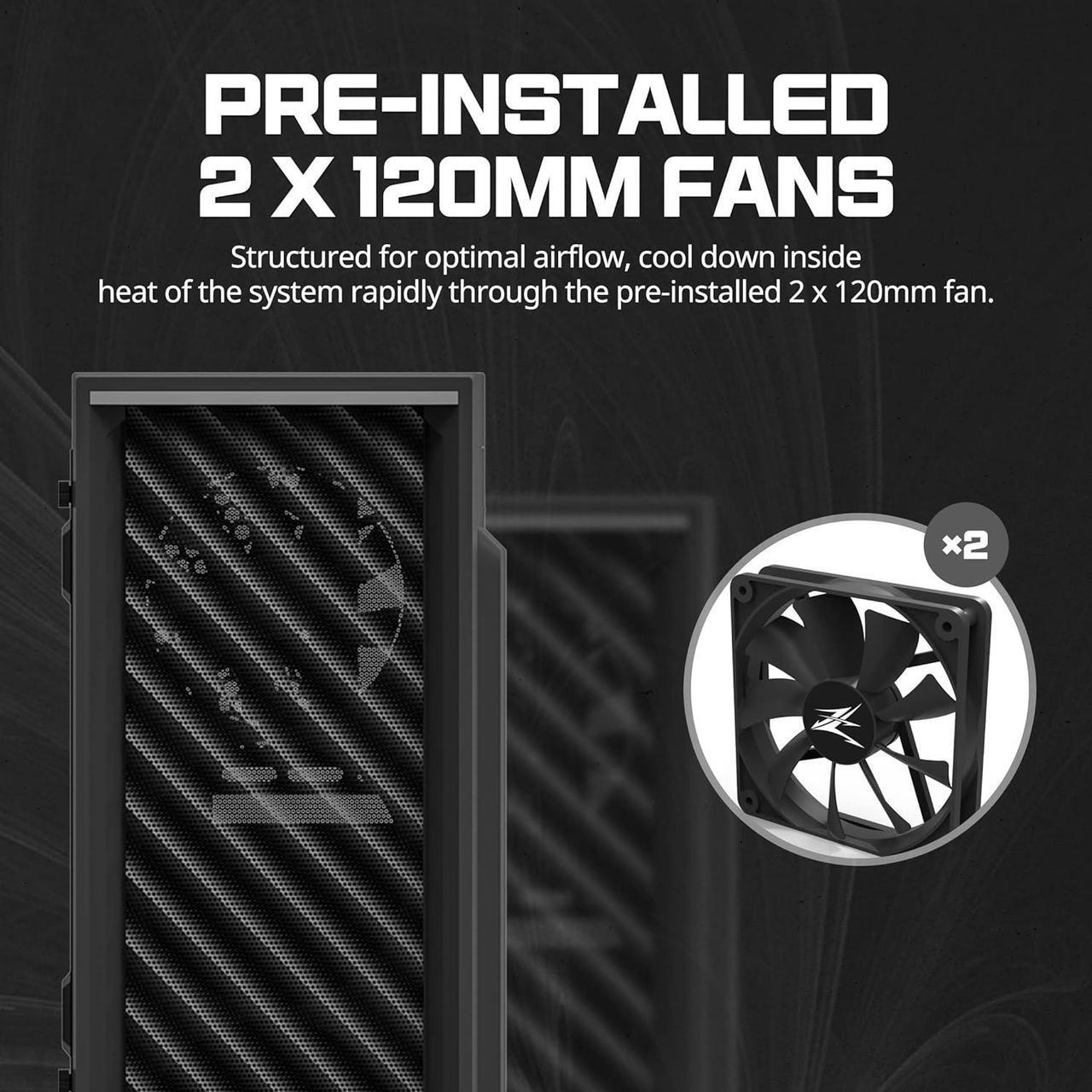 Alt view image 3 of 7 - Zalman T7 ATX Mid-Tower Compact Desktop PC Case, 2 x 120mm Fans Preinstalled, 3D Patterned Mesh Design for High Airflow, Tinted Acrylic Side Panel, USB 3.0