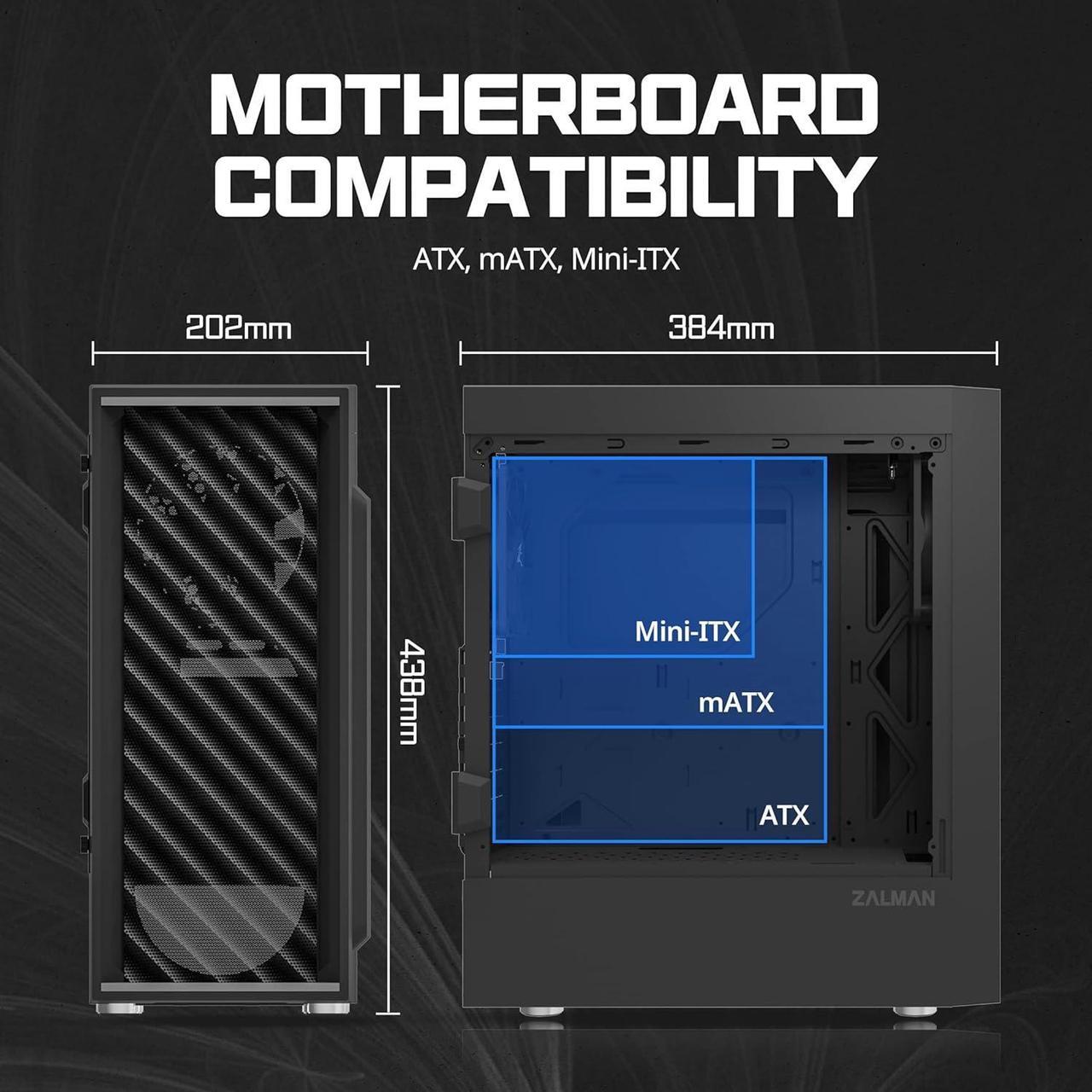 Alt view image 5 of 7 - Zalman T7 ATX Mid-Tower Compact Desktop PC Case, 2 x 120mm Fans Preinstalled, 3D Patterned Mesh Design for High Airflow, Tinted Acrylic Side Panel, USB 3.0