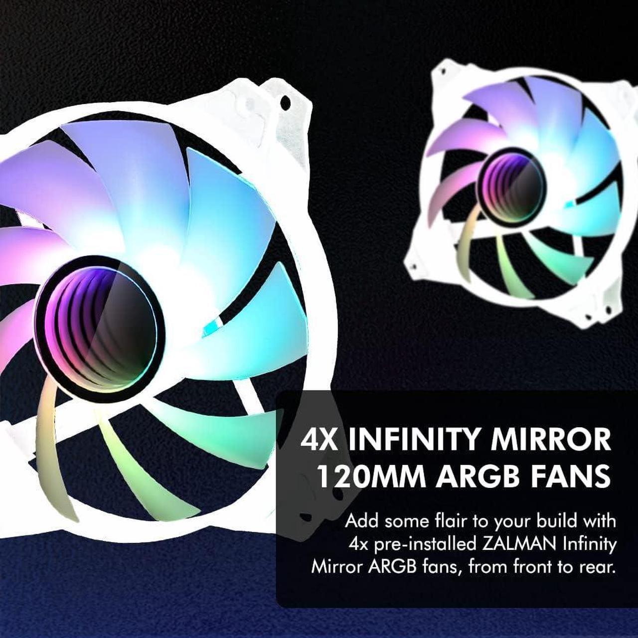 Alt view image 5 of 7 - Zalman i3 NEO TG ATX Gaming PC Case, Includes 4 x 120mm Infinity Mirror ARGB Fans, Tempered Glass Front & Side Panel, Premium Mid-Tower Chassis, White