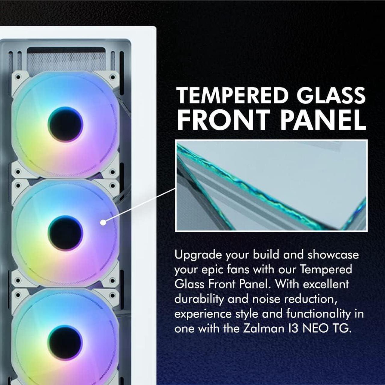 Alt view image 4 of 7 - Zalman i3 NEO TG ATX Gaming PC Case, Includes 4 x 120mm Infinity Mirror ARGB Fans, Tempered Glass Front & Side Panel, Premium Mid-Tower Chassis, White