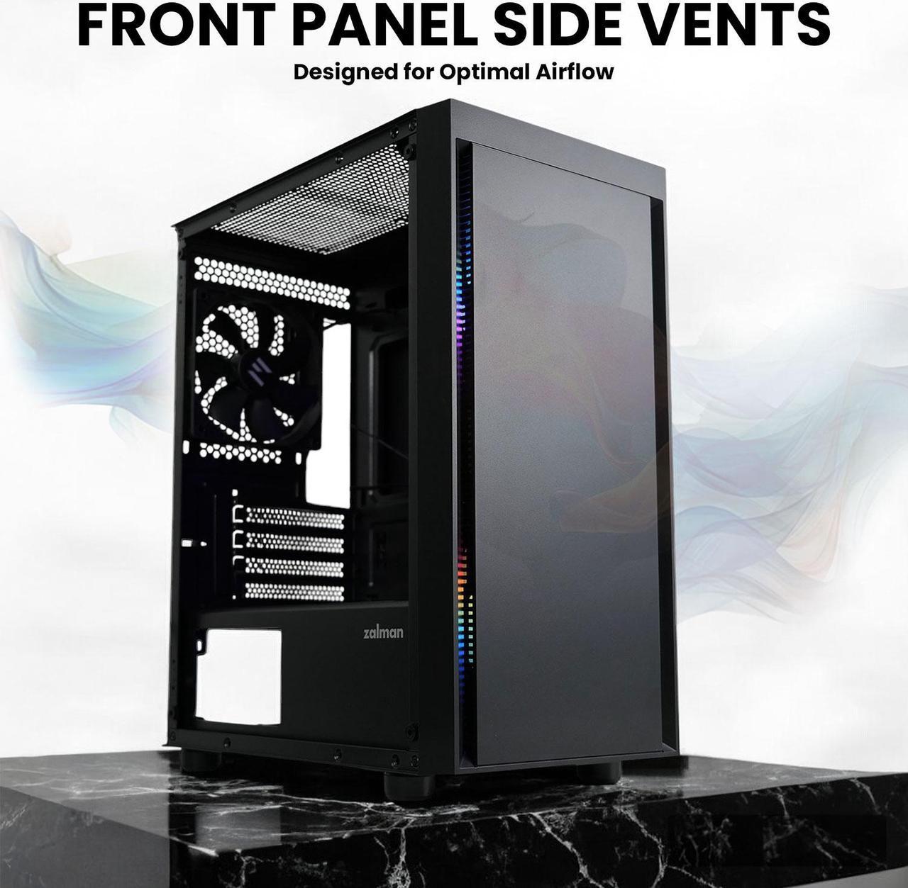 Alt view image 2 of 7 - Zalman T3 Compact Mini Tower M-ATX PC Case - 2 x 120mm Fans Pre-Installed, Tempered Glass Side Panel, Compatible with Micro-ATX & Mini-ITX, Desktop Computer Chassis