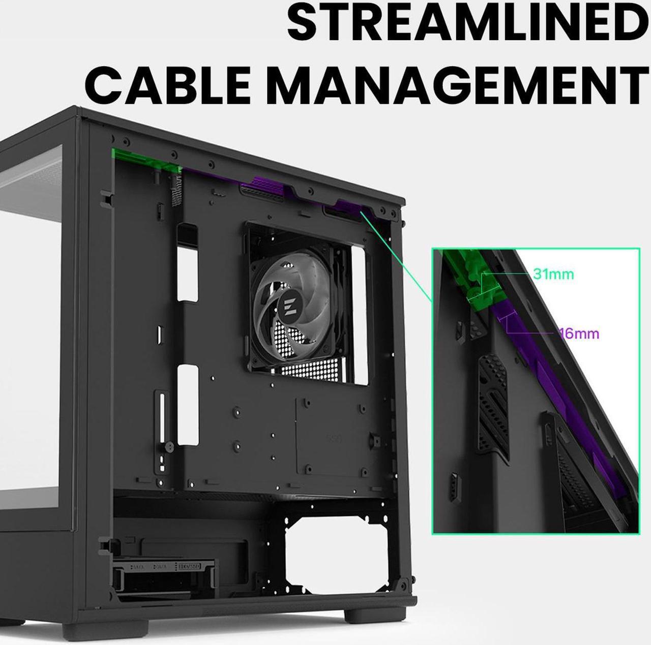 Alt view image 3 of 7 - Zalman P10 Mini Tower Micro-ATX mATX Gaming PC Case, 120mm ARGB 4-pin PWM Fan Pre-Installed, Panoramic Tempered Glass Front & Side Panel, Type-C & USB 3.0, Black