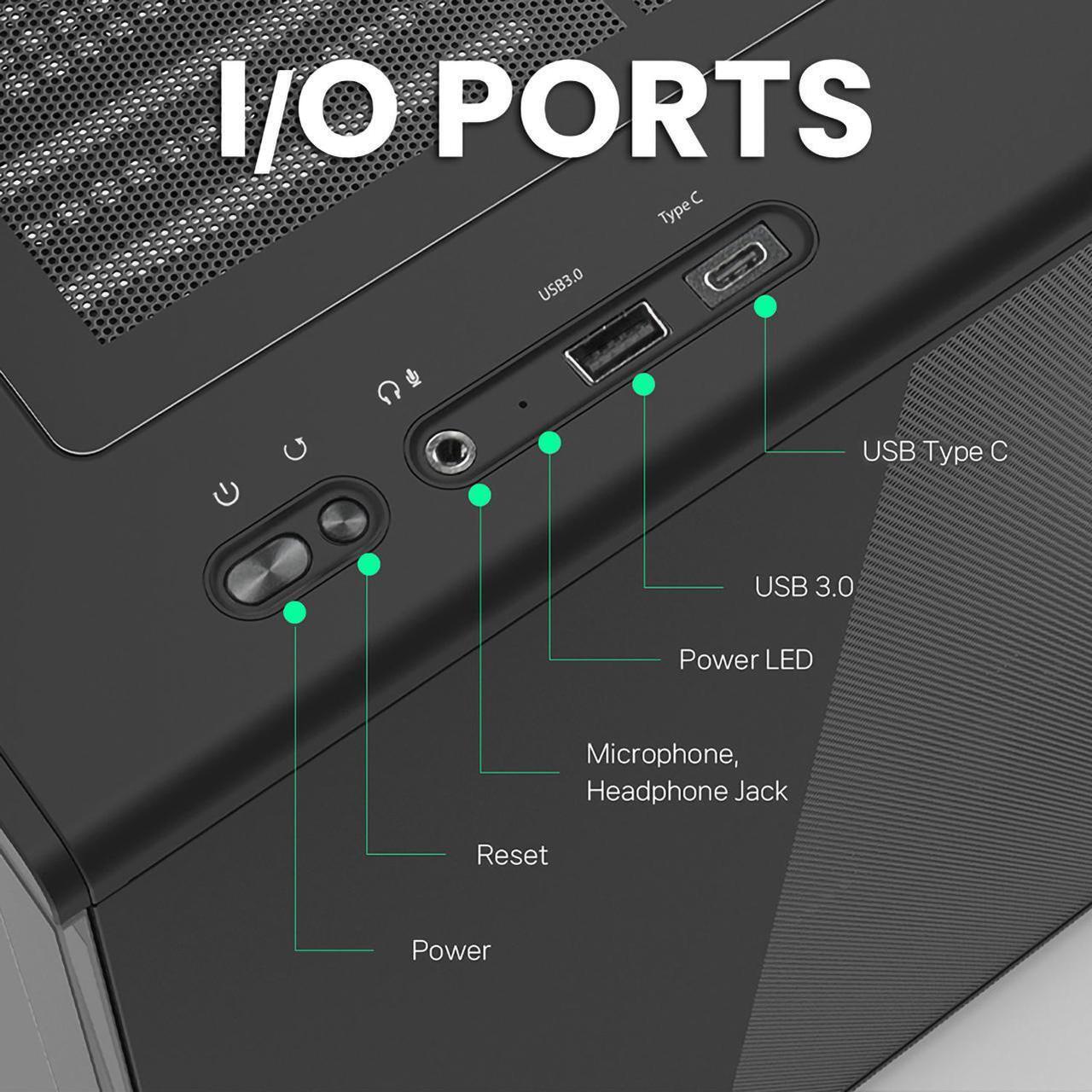 Alt view image 4 of 7 - Zalman P10 Mini Tower Micro-ATX mATX Gaming PC Case, 120mm ARGB 4-pin PWM Fan Pre-Installed, Panoramic Tempered Glass Front & Side Panel, Type-C & USB 3.0, Black