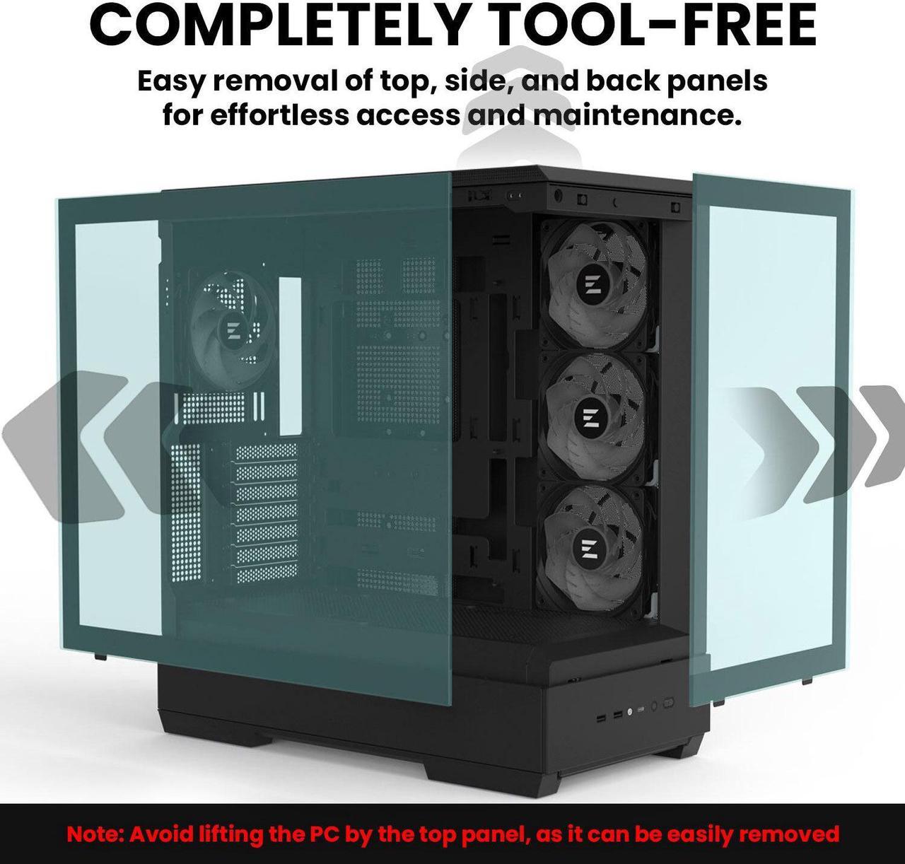 Alt view image 3 of 7 - Zalman P50 ATX Mid-Tower Premium PC Case - Panoramic Tempered Glass, Hinged Cable Management Doors, BTF Back-Connect Motherboard Compatible, Black (Fans Not Included)