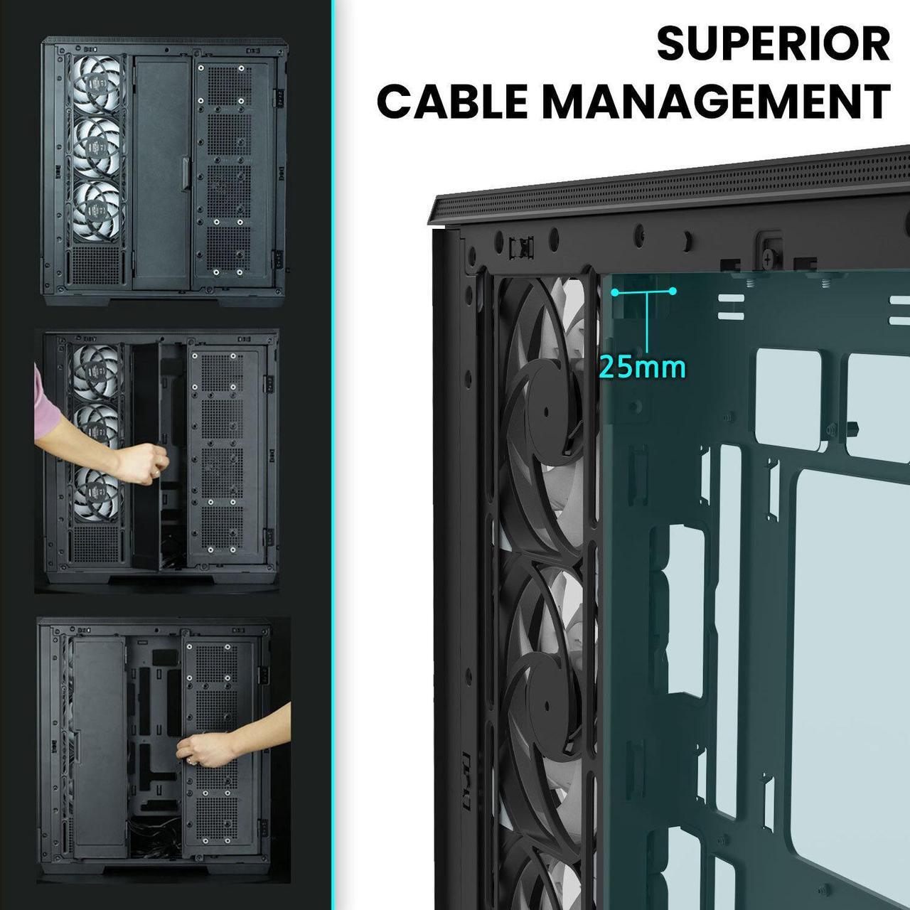 Alt view image 4 of 7 - Zalman P50 ATX Mid-Tower Premium PC Case - Panoramic Tempered Glass, Hinged Cable Management Doors, BTF Back-Connect Motherboard Compatible, Black (Fans Not Included)