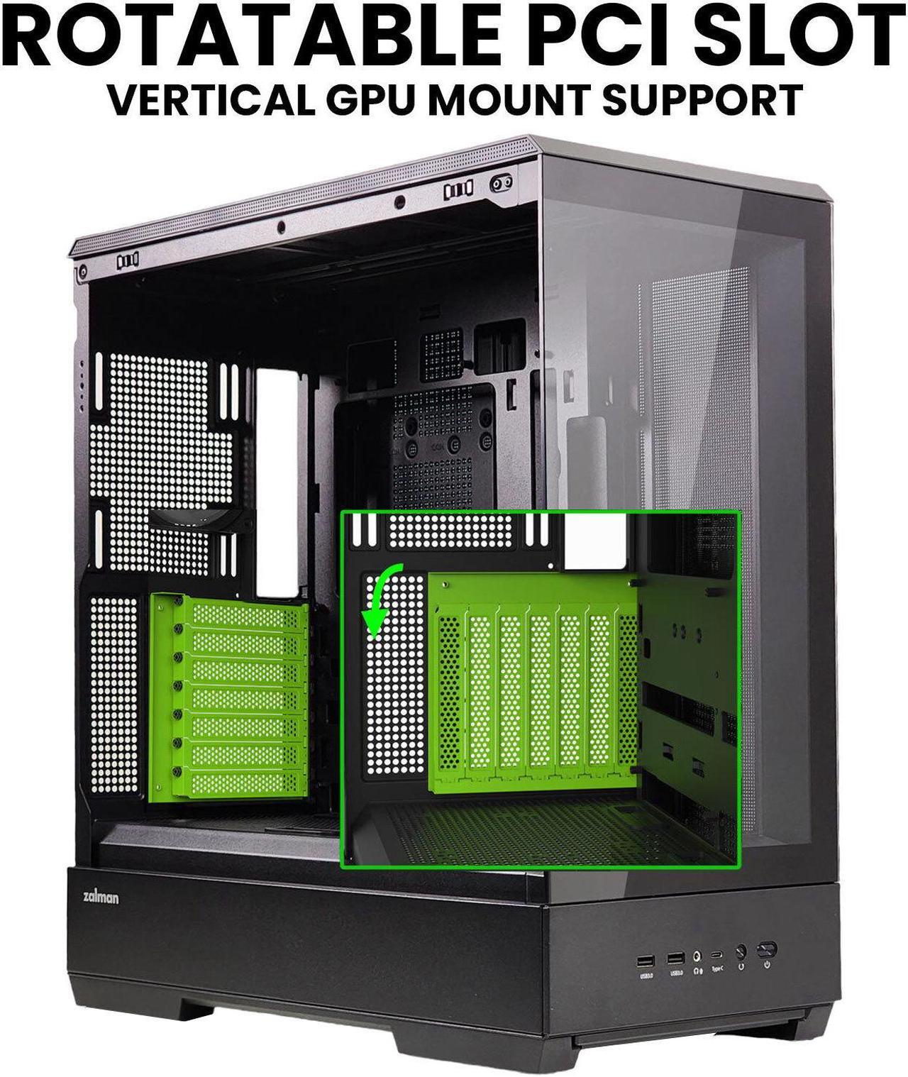 Alt view image 5 of 7 - Zalman P50 ATX Mid-Tower Premium PC Case - Panoramic Tempered Glass, Hinged Cable Management Doors, BTF Back-Connect Motherboard Compatible, Black (Fans Not Included)