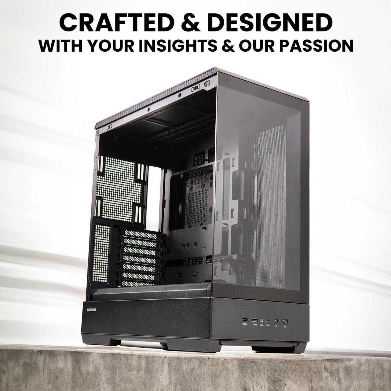 Alt view image 2 of 7 - Zalman P50 ATX Mid-Tower Premium PC Case - Panoramic Tempered Glass, Hinged Cable Management Doors, BTF Back-Connect Motherboard Compatible, Black (Fans Not Included)