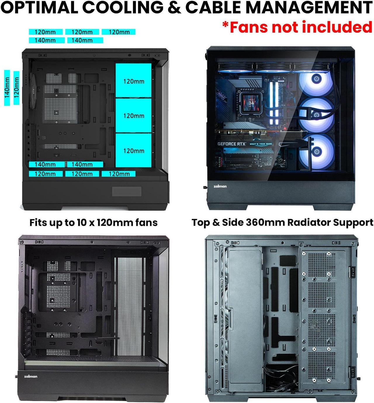 Alt view image 6 of 7 - Zalman P50 ATX Mid-Tower Premium PC Case - Panoramic Tempered Glass, Hinged Cable Management Doors, BTF Back-Connect Motherboard Compatible, Black (Fans Not Included)
