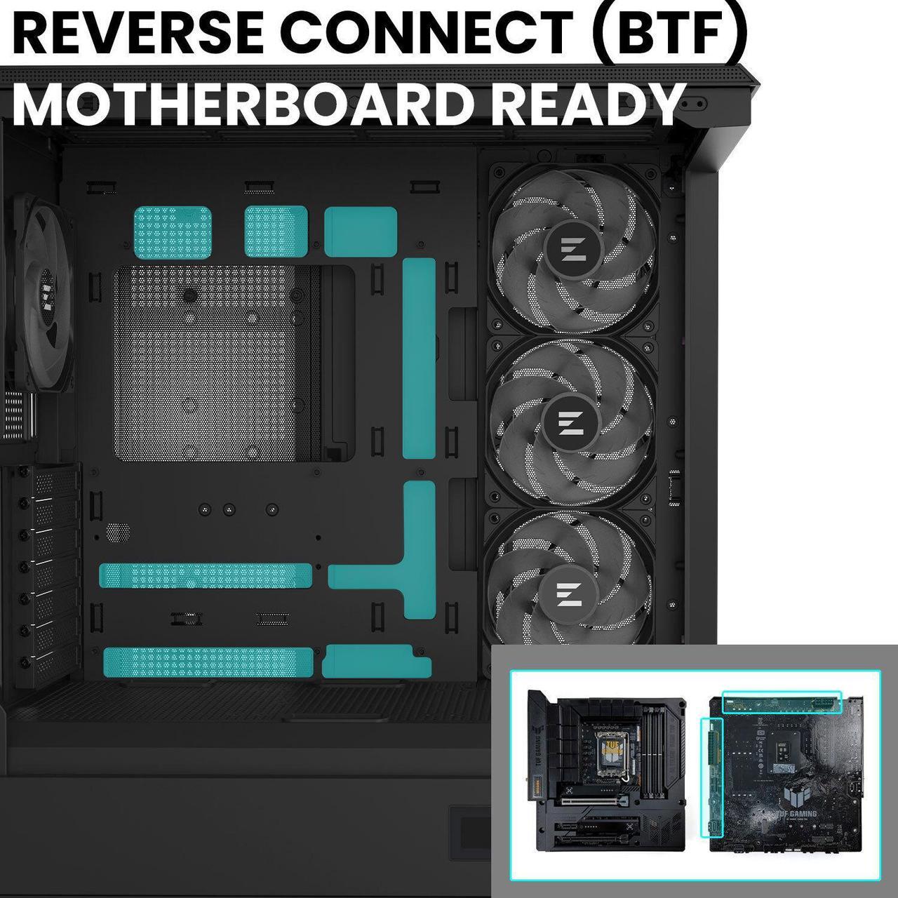 Alt view image 7 of 7 - Zalman P50 ATX Mid-Tower Premium PC Case - Panoramic Tempered Glass, Hinged Cable Management Doors, BTF Back-Connect Motherboard Compatible, Black (Fans Not Included)