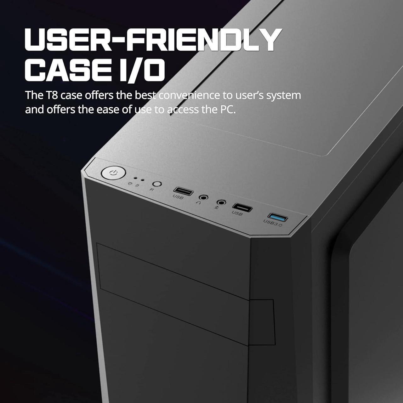 Alt view image 6 of 7 - Zalman T8 ATX Mid-Tower Gaming PC Case, Spectrum RGB Lighting Strip, Support 5.25 ODD Drive, 120mm Rear Fan Preinstalled, USB 3.0, Compact ATX / mATX Gaming Chassis, Black