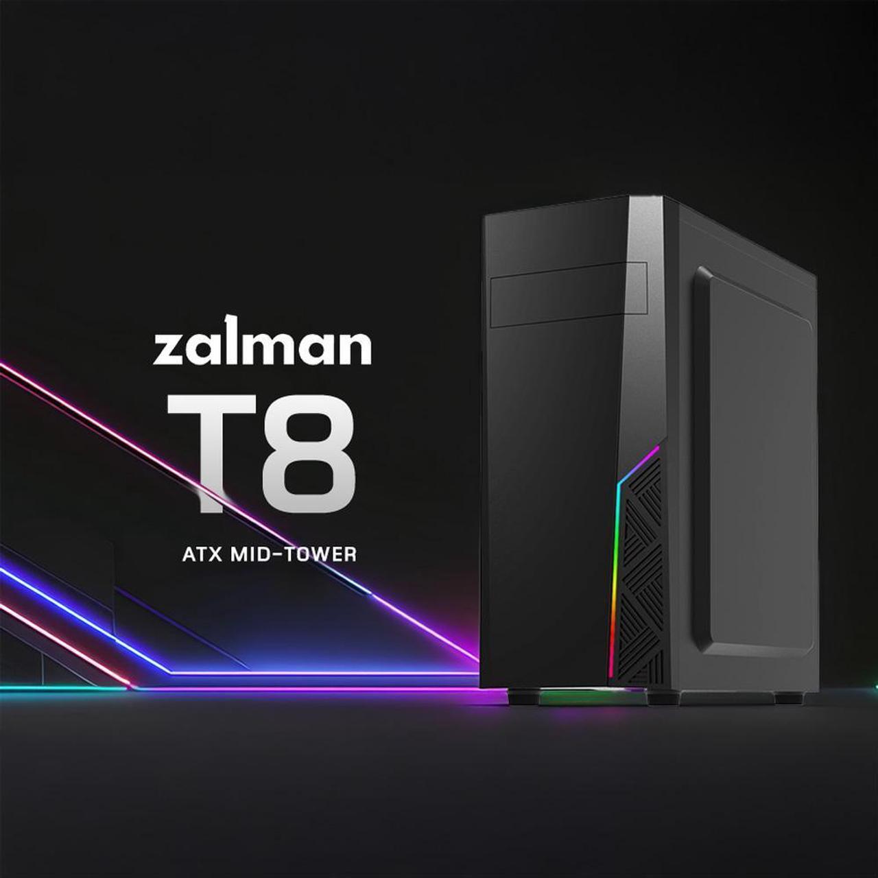 Alt view image 4 of 7 - Zalman T8 ATX Mid-Tower Gaming PC Case, Spectrum RGB Lighting Strip, Support 5.25 ODD Drive, 120mm Rear Fan Preinstalled, USB 3.0, Compact ATX / mATX Gaming Chassis, Black