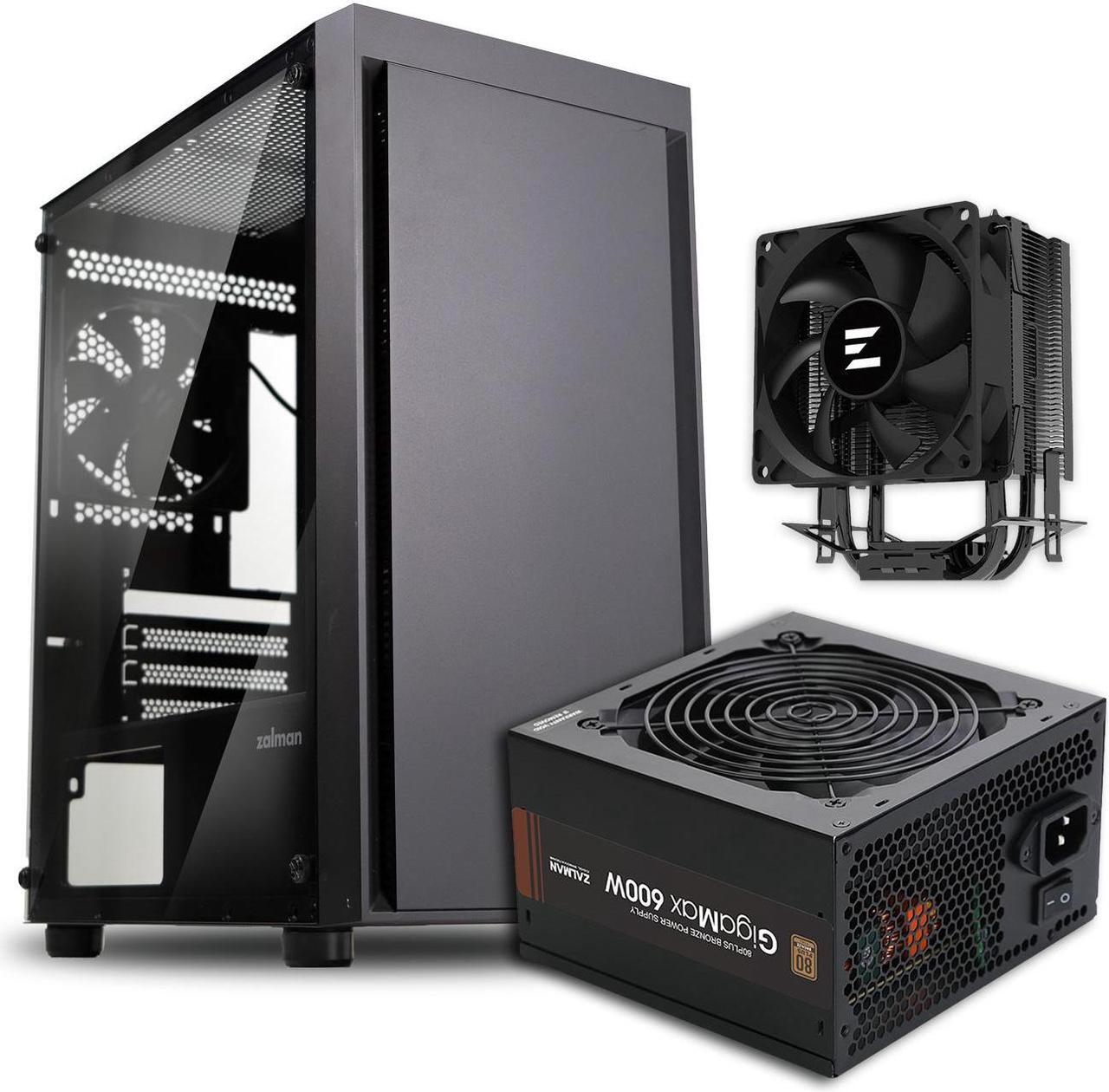 Main image of Zalman Case Cooler PSU Combo - Zalman T3 Compact Mini Tower Micro-ATX PC Case + C4X Black 150W TDP CPU Cooler + Gigamax 600W 80+ Plus Bronze PSU