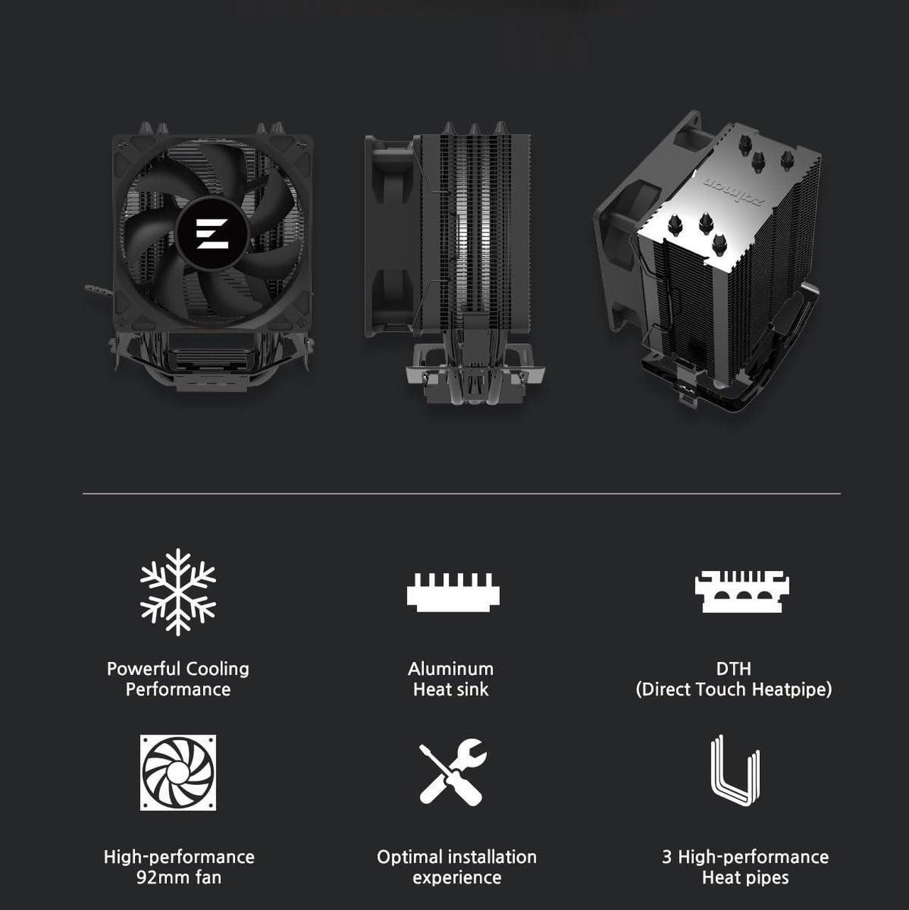Alt view image 6 of 7 - Zalman Case Cooler PSU Combo - Zalman T3 Compact Mini Tower Micro-ATX PC Case + C4X Black 150W TDP CPU Cooler + Gigamax 600W 80+ Plus Bronze PSU