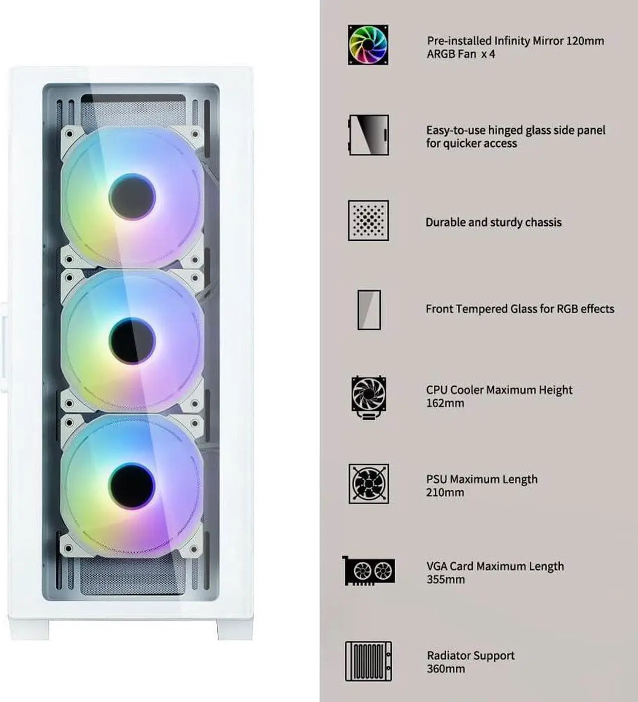 Alt view image 2 of 7 - Zalman Case Cooler PSU Combo - Zalman i3 Neo TG White ATX Mid-Tower PC Case + 10X Optima II White 180W TDP CPU Cooler + Gigamax 600W 80 Plus Bronze PSU