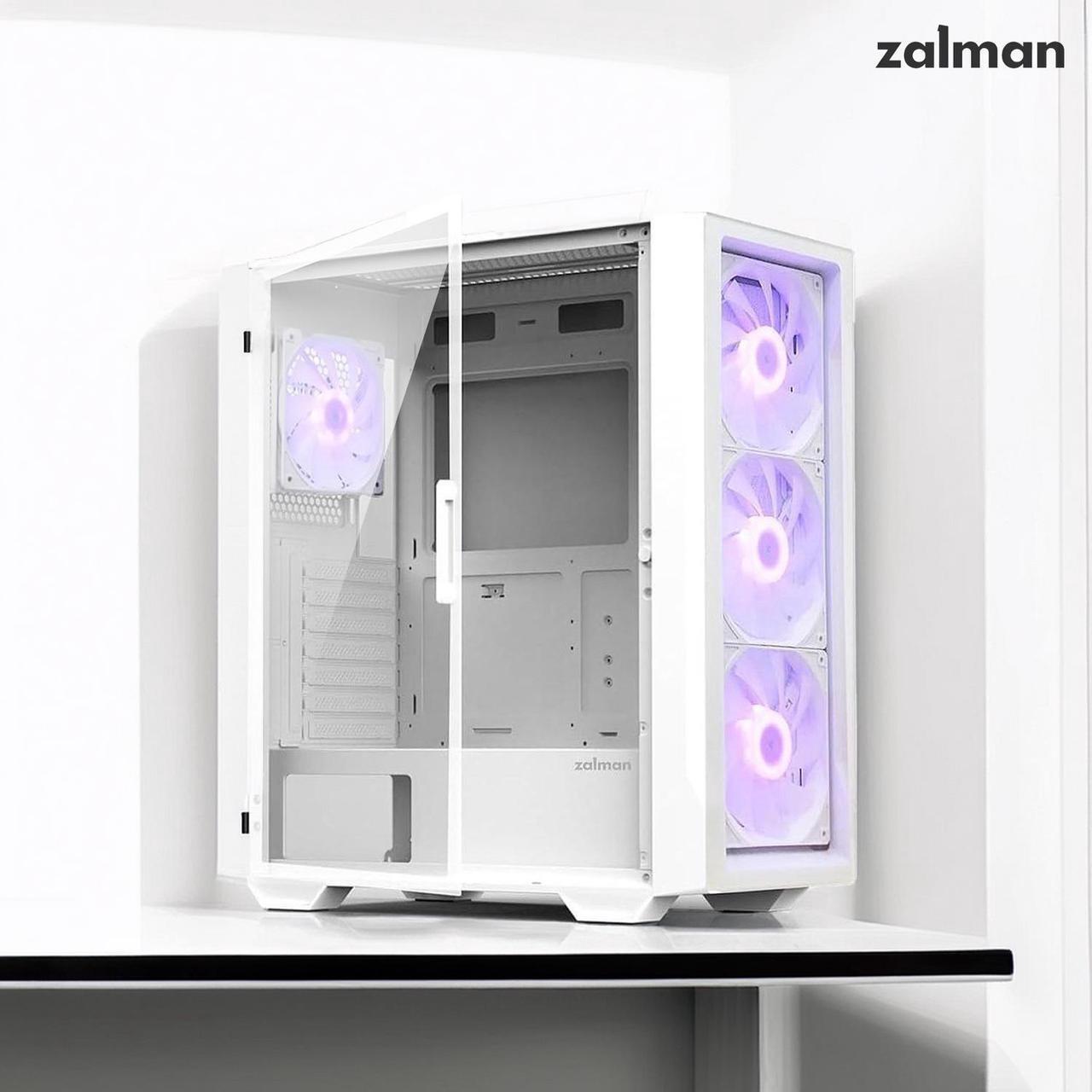 Alt view image 2 of 7 - Zalman i3 ARGB Vision TG 140 ATX Mid Tower Gaming PC Case, 3 x 140mm Front + 1 x 120mm ARGB Fans Pre-Installed, Tempered Glass Front & Side Panel, White