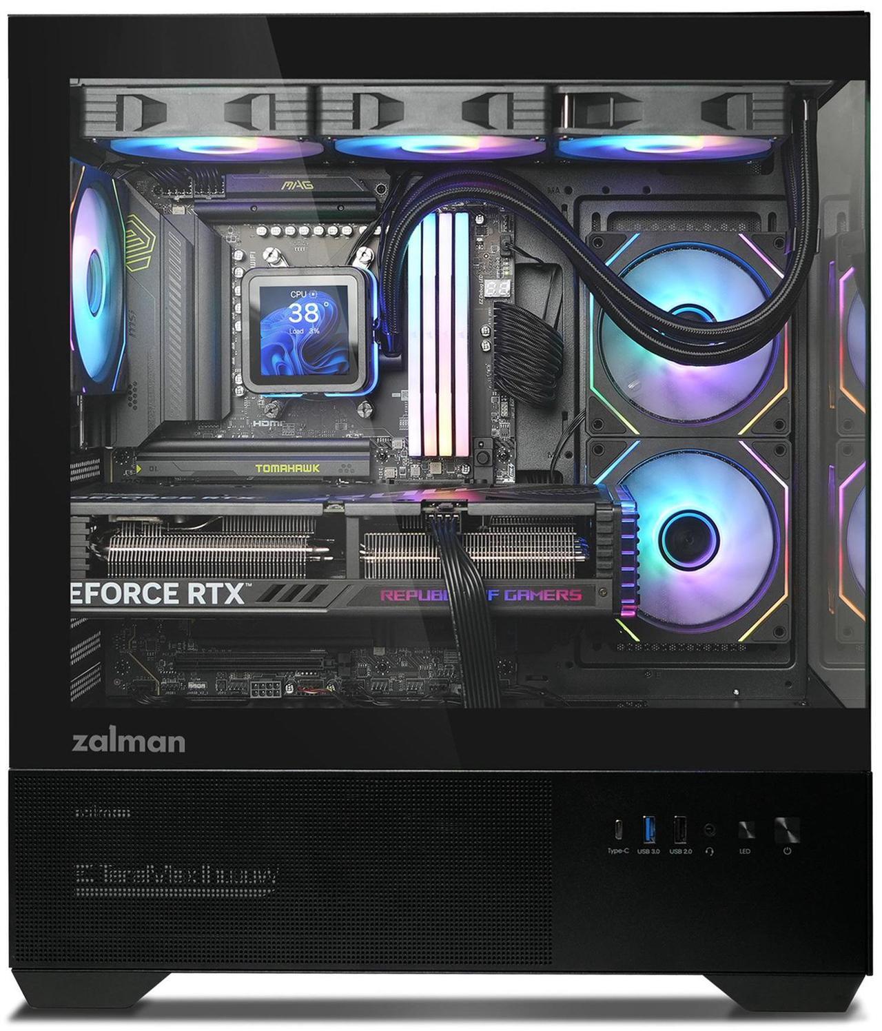 Alt view image 2 of 7 - Zalman CHRONIX Mid Tower ATX Gaming PC Case with 3 x 120mm Prism ARGB Fans Preinstalled, 360mm Radiator Support, Type-C 3.2 Ready, Supports 50 Series Graphics Cards, Black