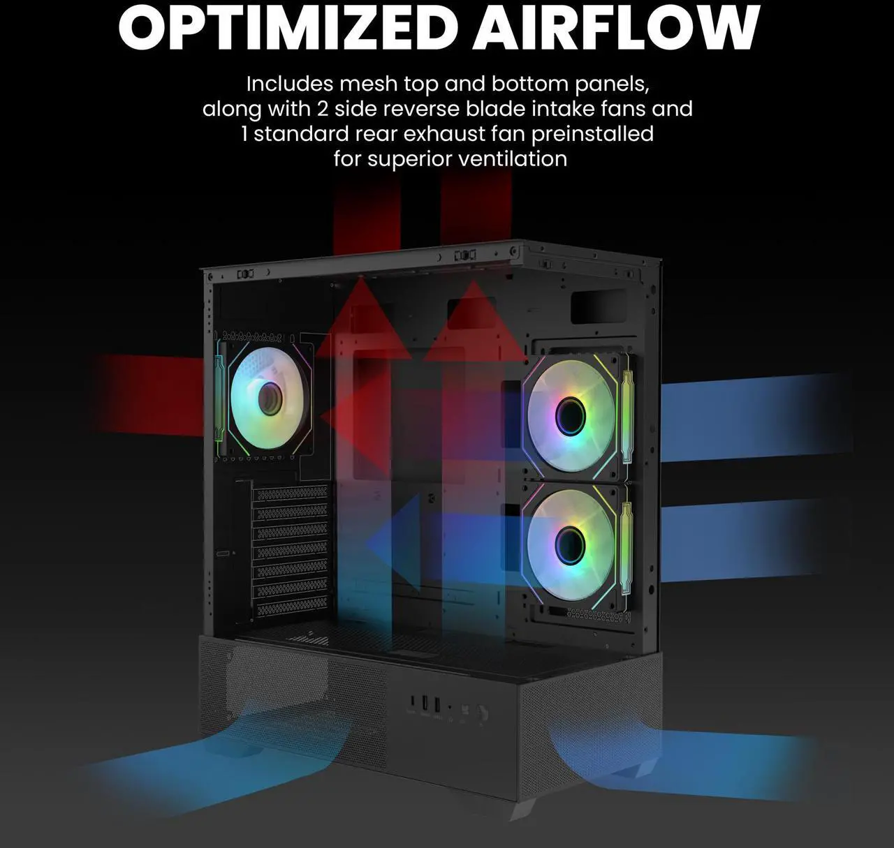 Alt view image 4 of 7 - Zalman CHRONIX Mid Tower ATX Gaming PC Case with 3 x 120mm Prism ARGB Fans Preinstalled, 360mm Radiator Support, Type-C 3.2 Ready, Supports 50 Series Graphics Cards, Black