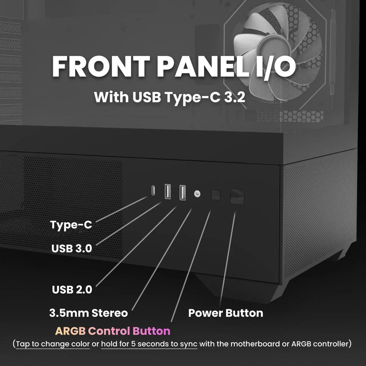 Alt view image 5 of 7 - Zalman CHRONIX Mid Tower ATX Gaming PC Case with 3 x 120mm Prism ARGB Fans Preinstalled, 360mm Radiator Support, Type-C 3.2 Ready, Supports 50 Series Graphics Cards, Black