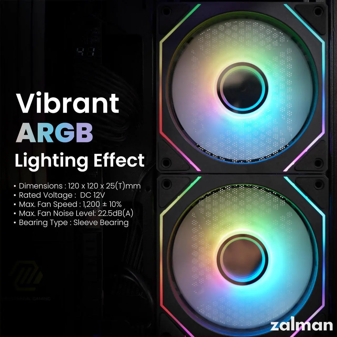 Alt view image 6 of 7 - Zalman CHRONIX Mid Tower ATX Gaming PC Case with 3 x 120mm Prism ARGB Fans Preinstalled, 360mm Radiator Support, Type-C 3.2 Ready, Supports 50 Series Graphics Cards, Black