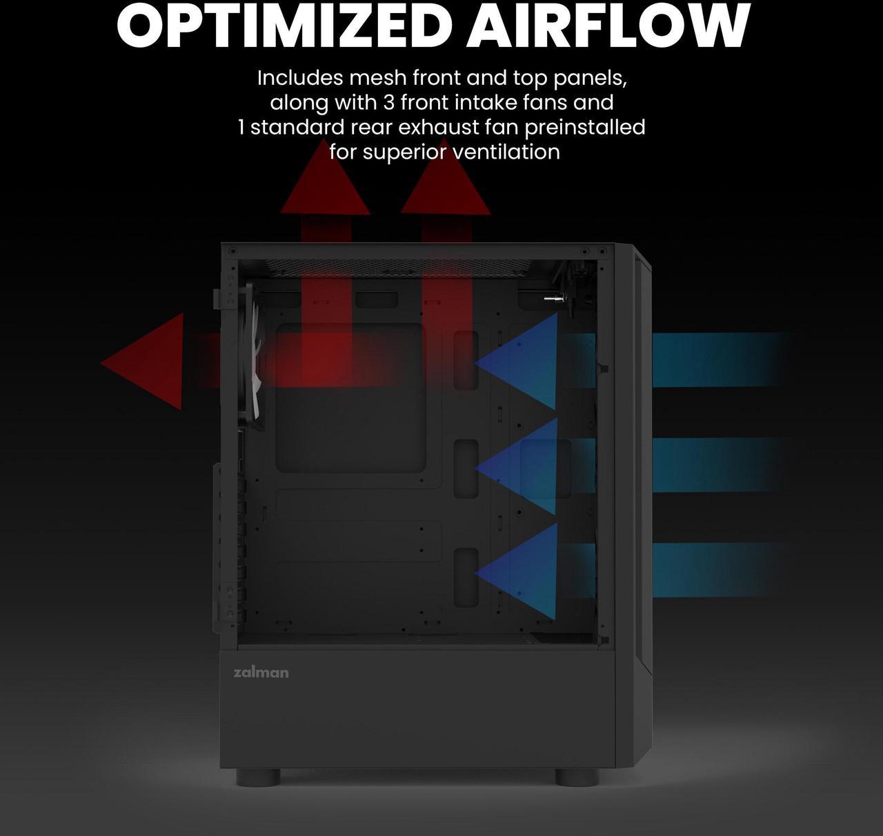 Alt view image 5 of 7 - Zalman FIT ATX PC Case, High Airflow, 4 x 120mm ARGB Fans (Non-PWM), Tempered Glass Side Panel, USB 3.0, Compact Mid-Tower Gaming Computer Case, Black