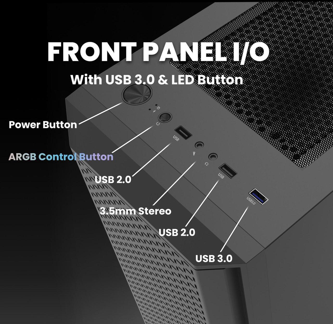 Alt view image 6 of 7 - Zalman FIT ATX PC Case, High Airflow, 4 x 120mm ARGB Fans (Non-PWM), Tempered Glass Side Panel, USB 3.0, Compact Mid-Tower Gaming Computer Case, Black