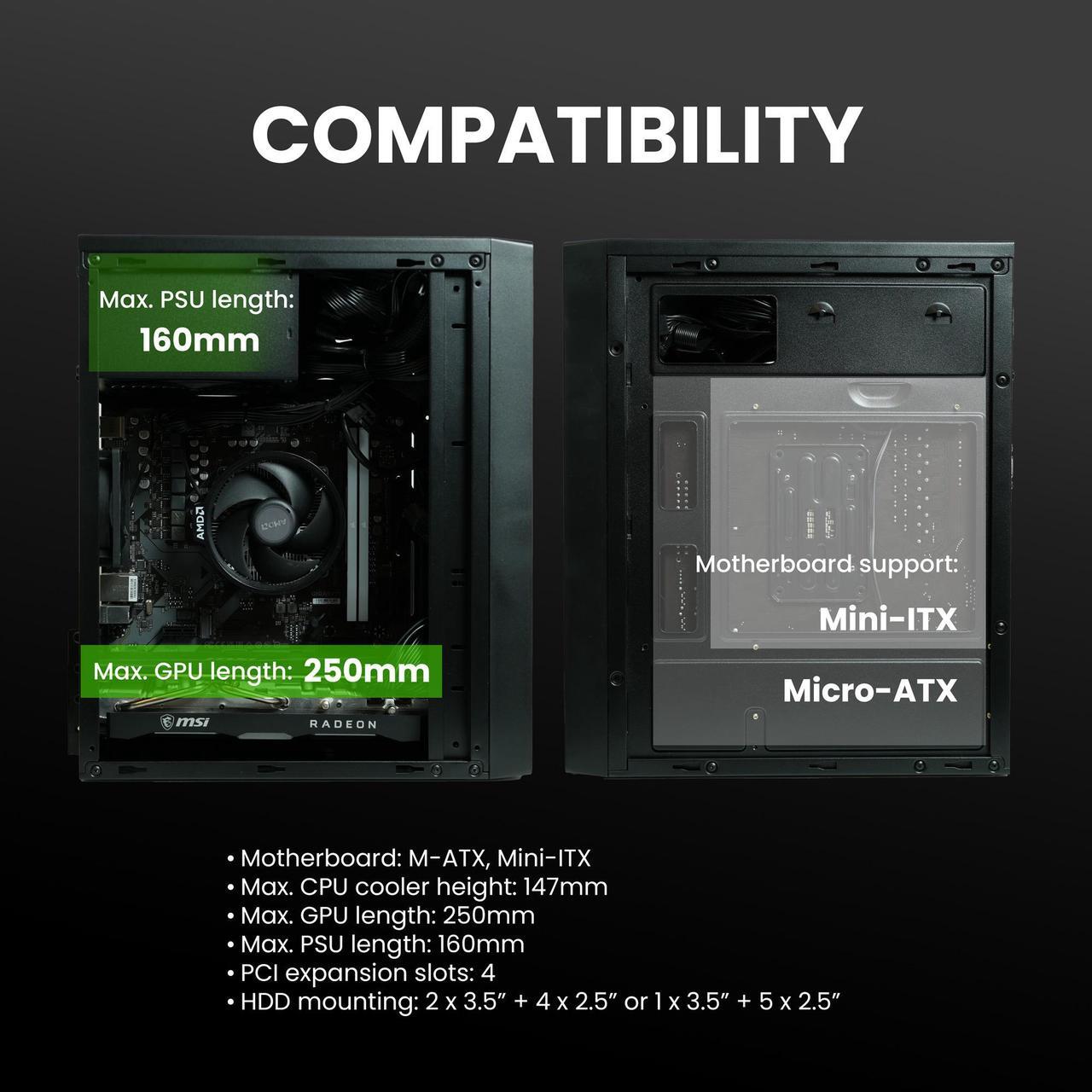 Alt view image 6 of 7 - Zalman T6 Mini M-ATX PC Case, Micro-ATX / Mini-ITX / DTX, SFF SFX HTPC Small Computer Chassis, Fits Standard ATX Power Supply, USB 3.0, Compact Desktop Mini Tower