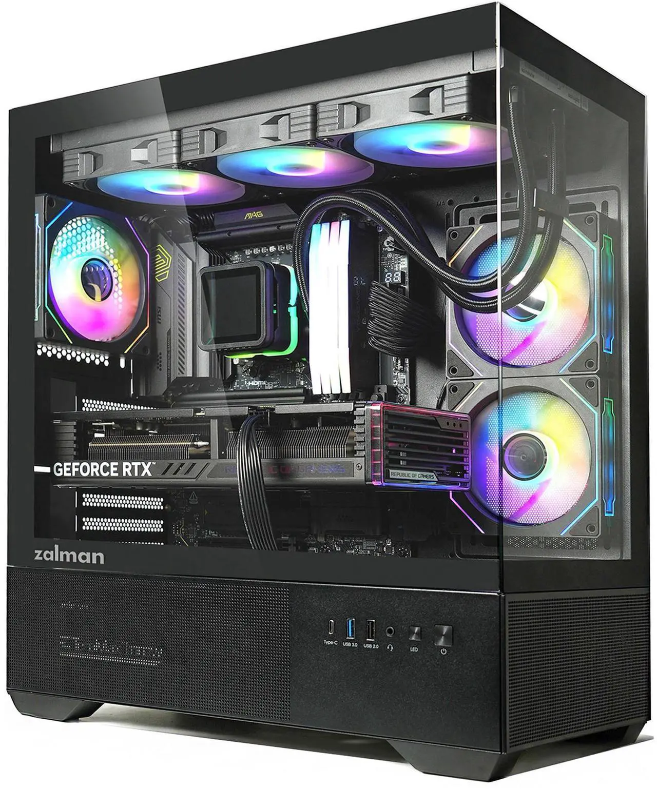 Main image of Zalman CHRONIX Mid Tower ATX Gaming PC Case with 3 x 120mm Prism ARGB Fans Preinstalled, 360mm Radiator Support, Type-C 3.2 Ready, Supports 50 Series Graphics Cards, Black