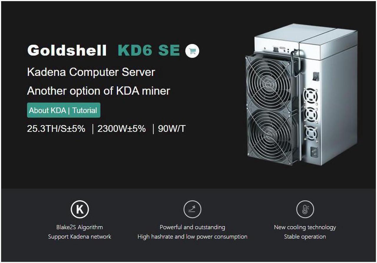 Goldshell KD6 SE 25.3t 2300w KDA Kadena Miner