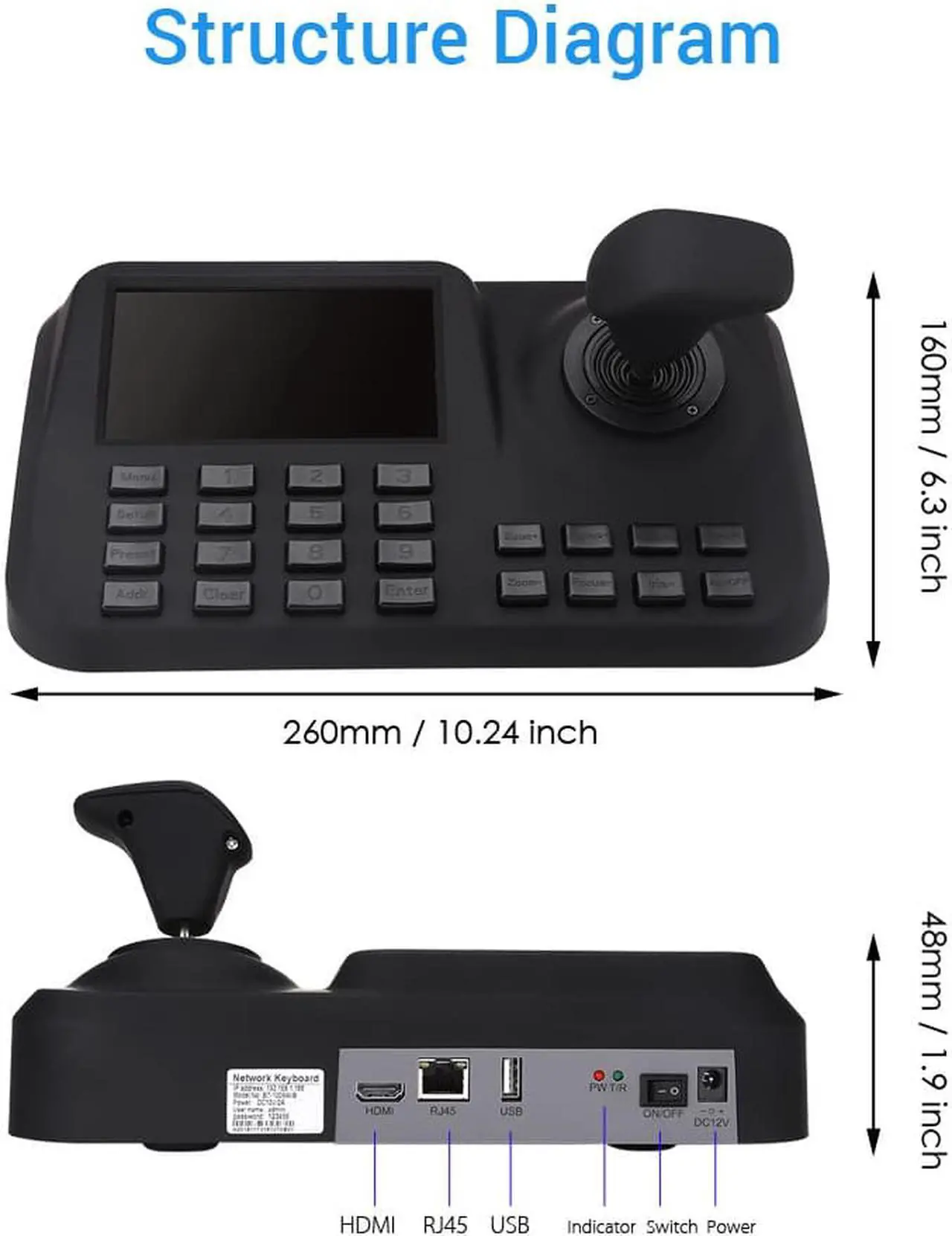Alt view image 4 of 7 - 5" PTZ Keyboard Controller Joystick CCTV Security Speed For IP Camera