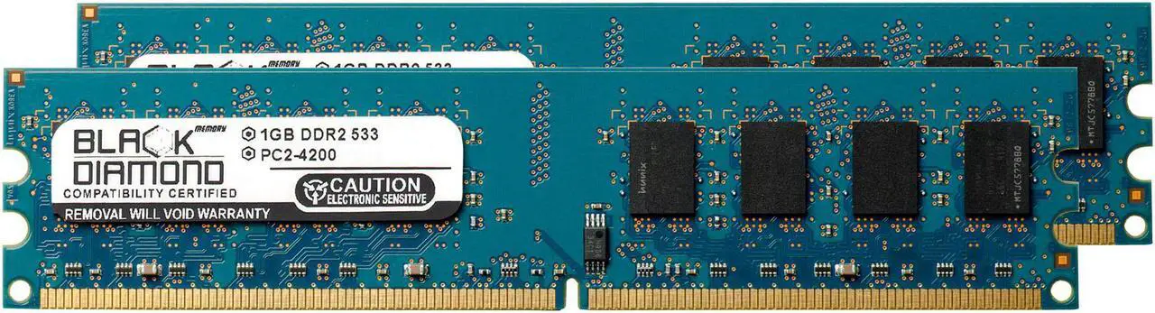 Main image of 2GB 2X1GB RAM Memory for Everex Systems Green gPC gPC TC2502 DDR2 DIMM 240pin PC2-4200 533MHz Black Diamond Memory Module Upgrade