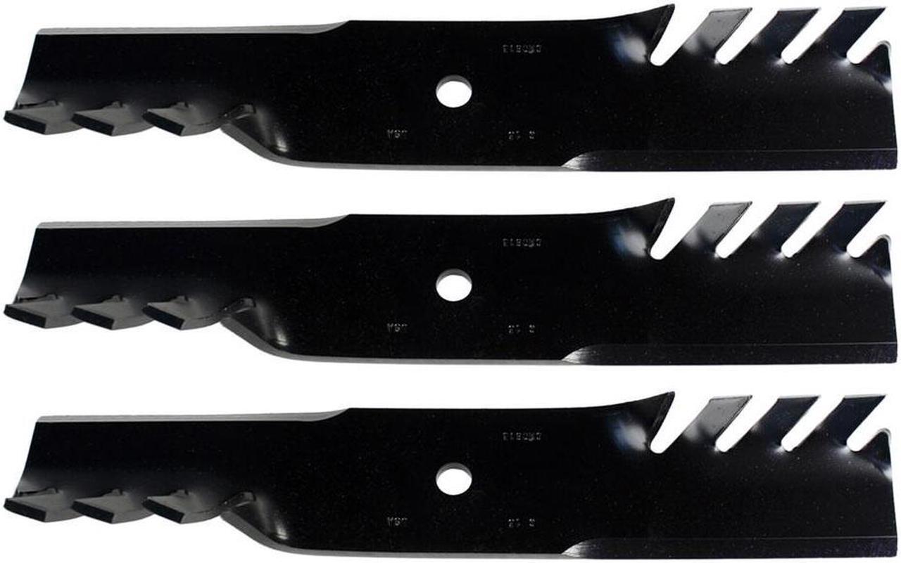 Main image of USA Mower Blades (3) CMB185BP Toothed Extra High Lift Blade Fits Bobcat® 11211102 272254302 32022A WM132022 Length 18 in. Width 3 in. Thickness .250 in. Center Hole 5/8 in. 36 in. and 52 in. Deck