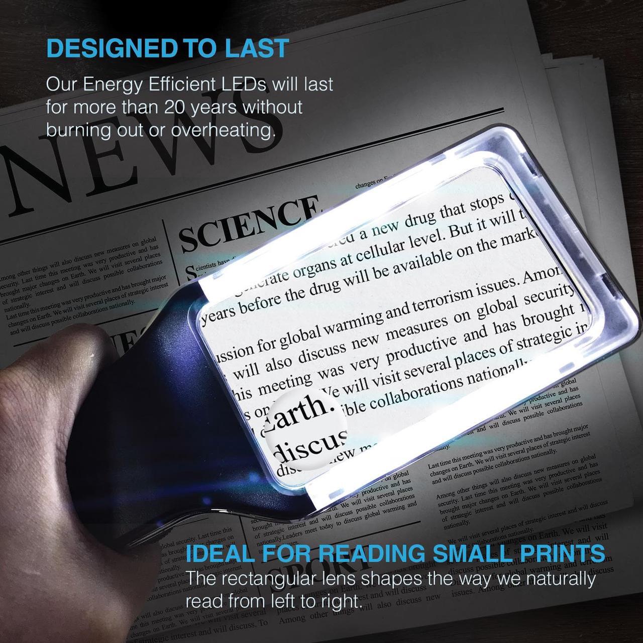 Alt view image 5 of 8 - MagniPros 3X(300%) Magnifying Glass with [10 Anti-Glare & Dimmable LEDs]-Evenly Lit Viewing Area-The Brightest & Best Reading Magnifier for Small Prints, Low Vision Seniors, Macular Degeneration