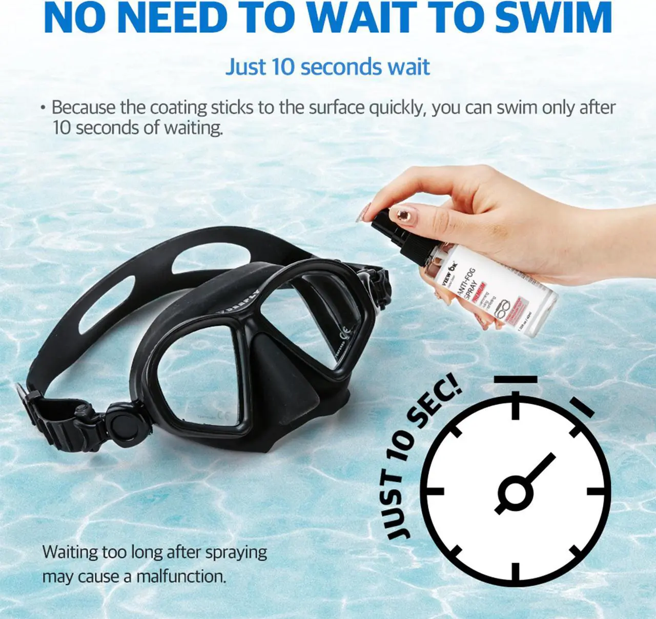 Alt view image 6 of 7 - VIEW OK Premium Anti-Fog Spray for Swimming Goggle, Diving Masks and Snorkeling Masks; Lasting at least one day, No eye irritation, Odorless (1.35 Fl. Oz)