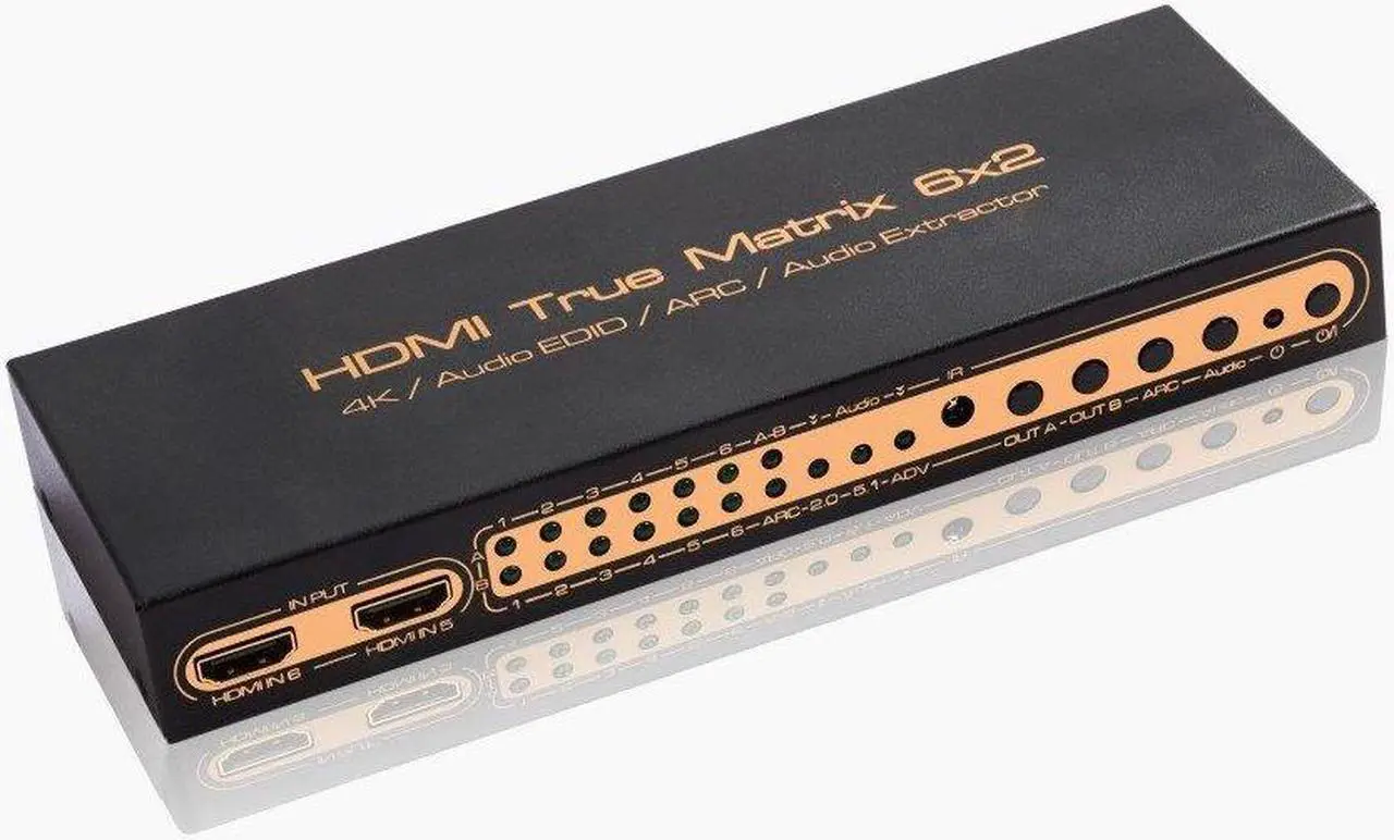 Main image of 6x2 HDMI Matrix,4K /Audio EDID/ARC/Audio Extractor,Support infrared remote control,HDMI supports Full HD,3D and 4Kx2K video.
