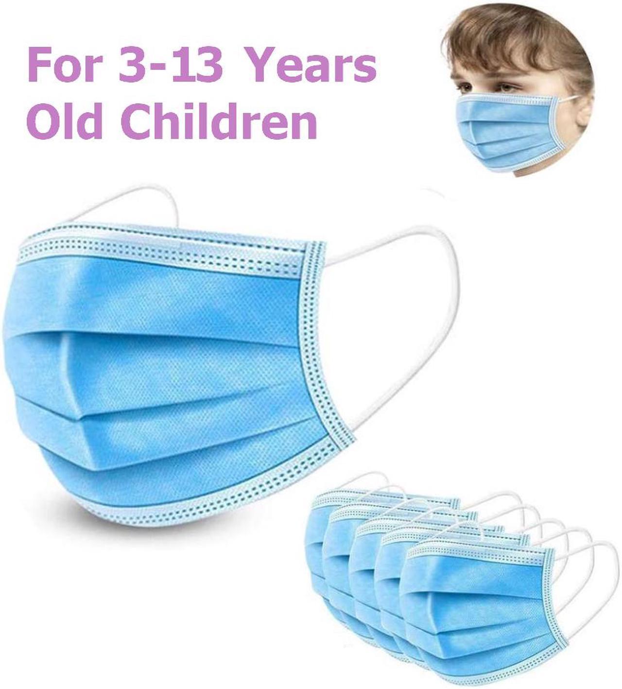 100PCS Kids mask Disposable Face Mask 3 Layers Anti Dust Infection Bacteria Protective Mask Breathable With Ear Loops for 3 to 12 years old 3 to 12 years old Children (Blue)