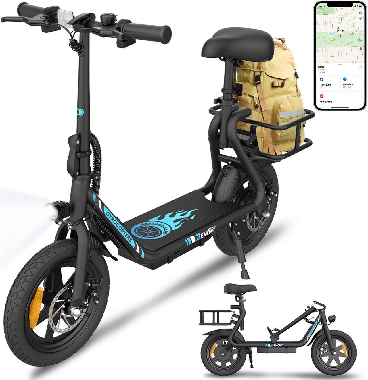 Gyrocopters Zeno Electric Scooter | 500W Peak Motor | 25km/h Speed | UL2272 Safety | 25km Range | Shock-Absorbing Seat | GPS | Cruise Control | Quick Folding Design | Large basket