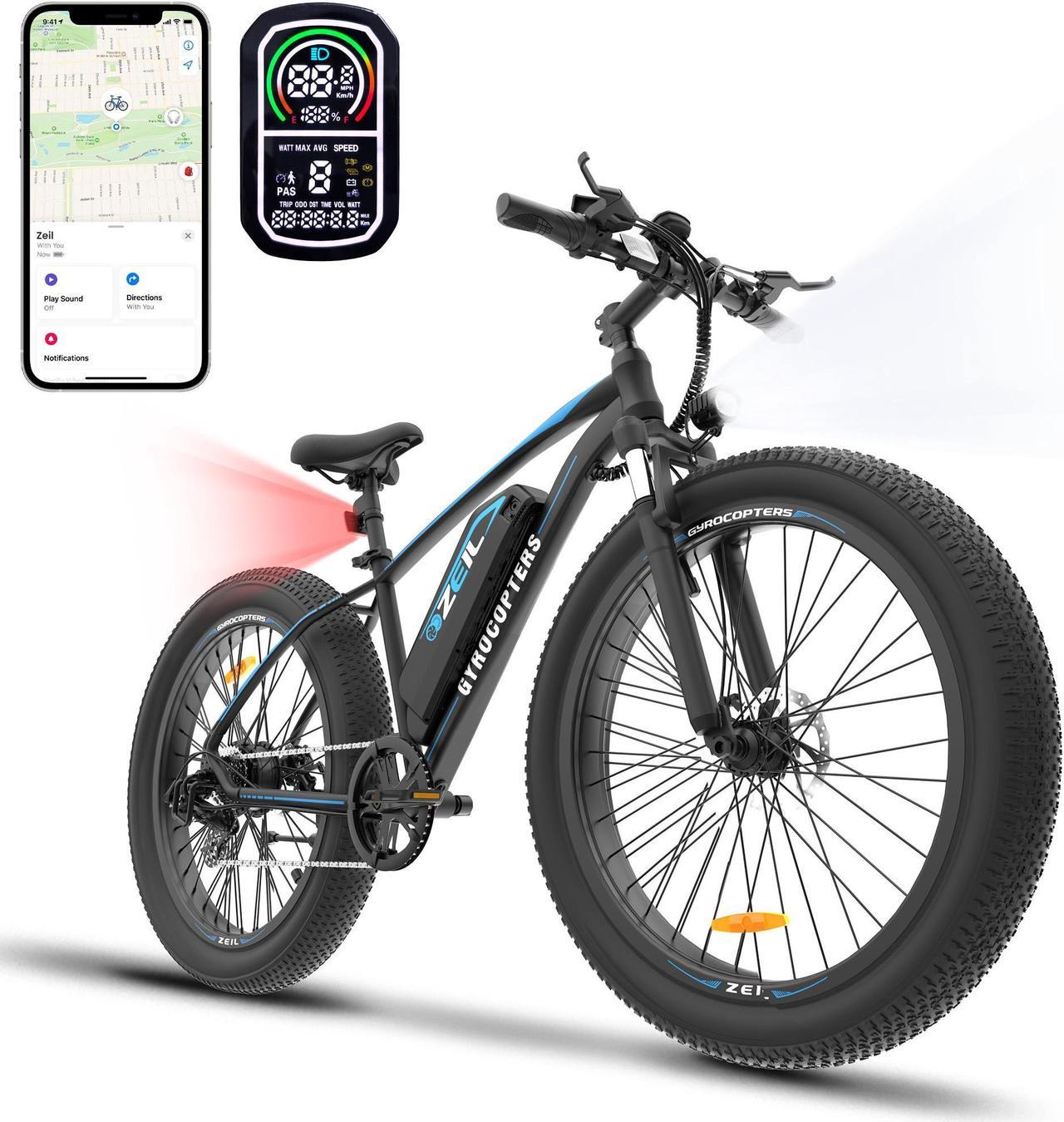 Gyrocopters Zeil Mountain E- Bike for adults with 500 W Motor | 27.5* 3 tires| Speed up to 40 km/h (25 mph) | PAS Range up to 91 km ( 57mi )| 480 WH Removable Battery| Smart ANTI-THEFT GPS Tracker